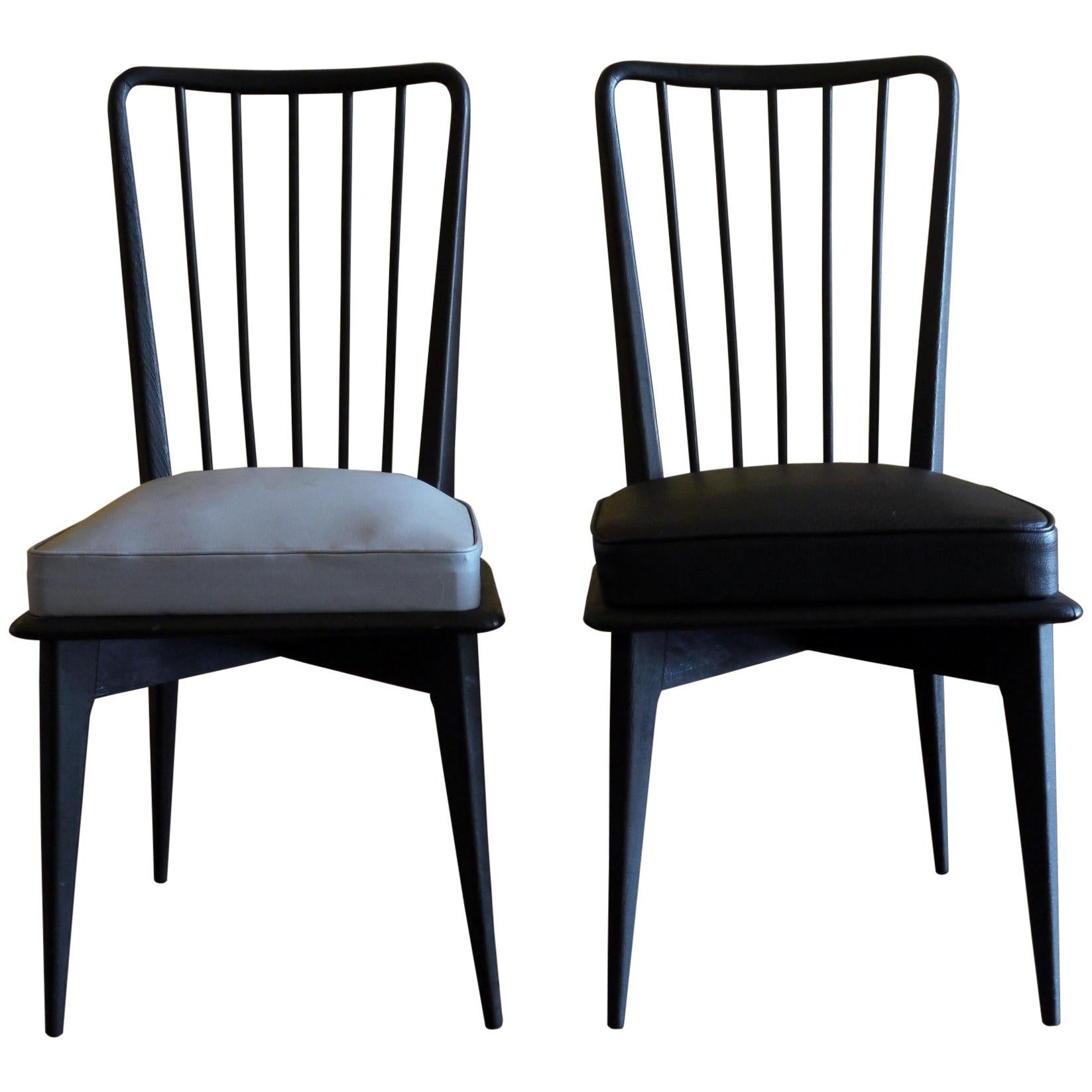 MidCentury Modern Set of 6 French Black and Gray Chairs by Charles