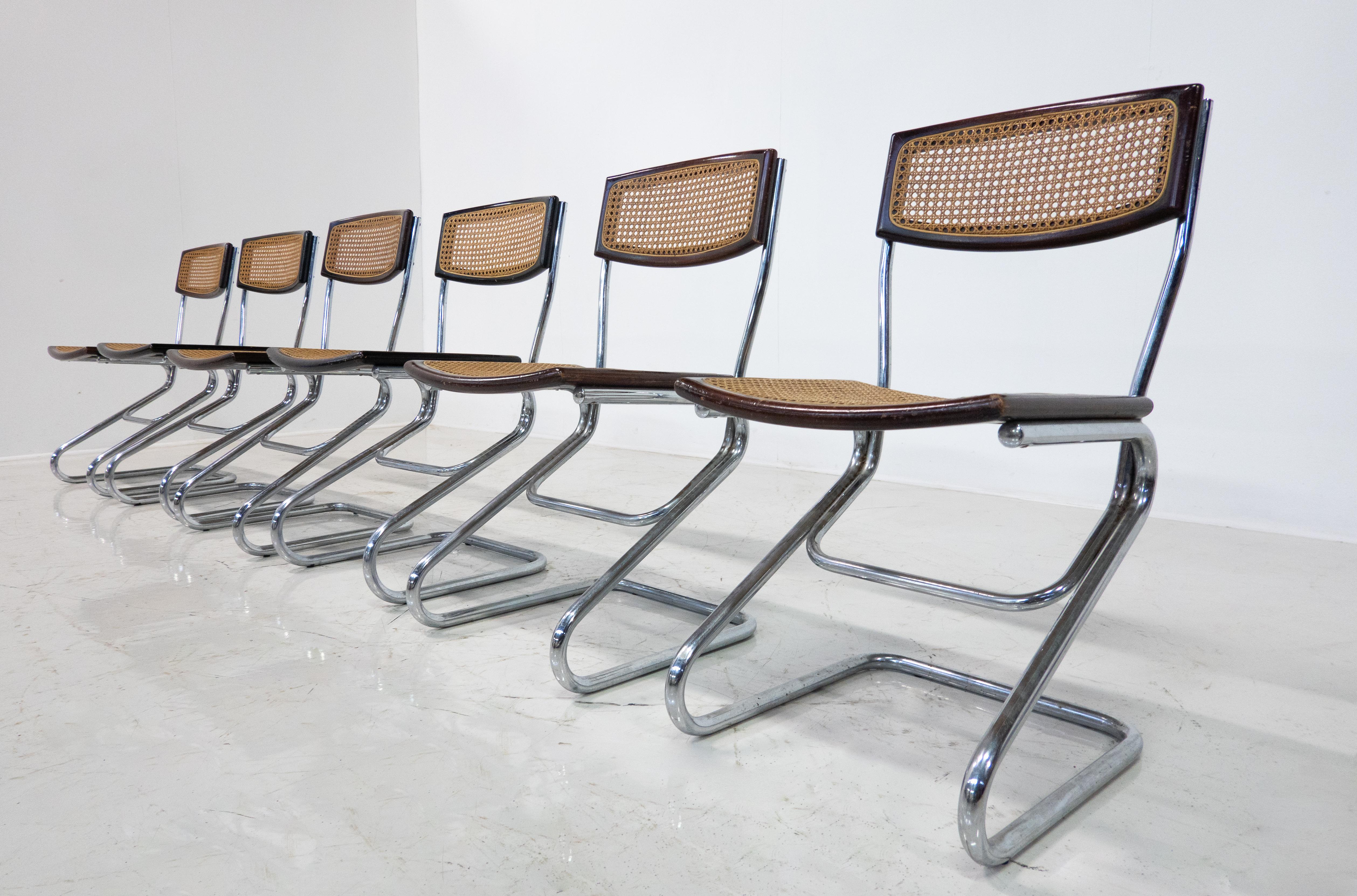 Mid-Century Modern Ensemble de 6 chaises cannées italiennes modernes du milieu du siècle dernier, 1960 en vente
