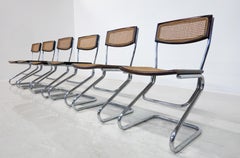 Ensemble de 6 chaises cannées italiennes modernes du milieu du siècle dernier, 1960