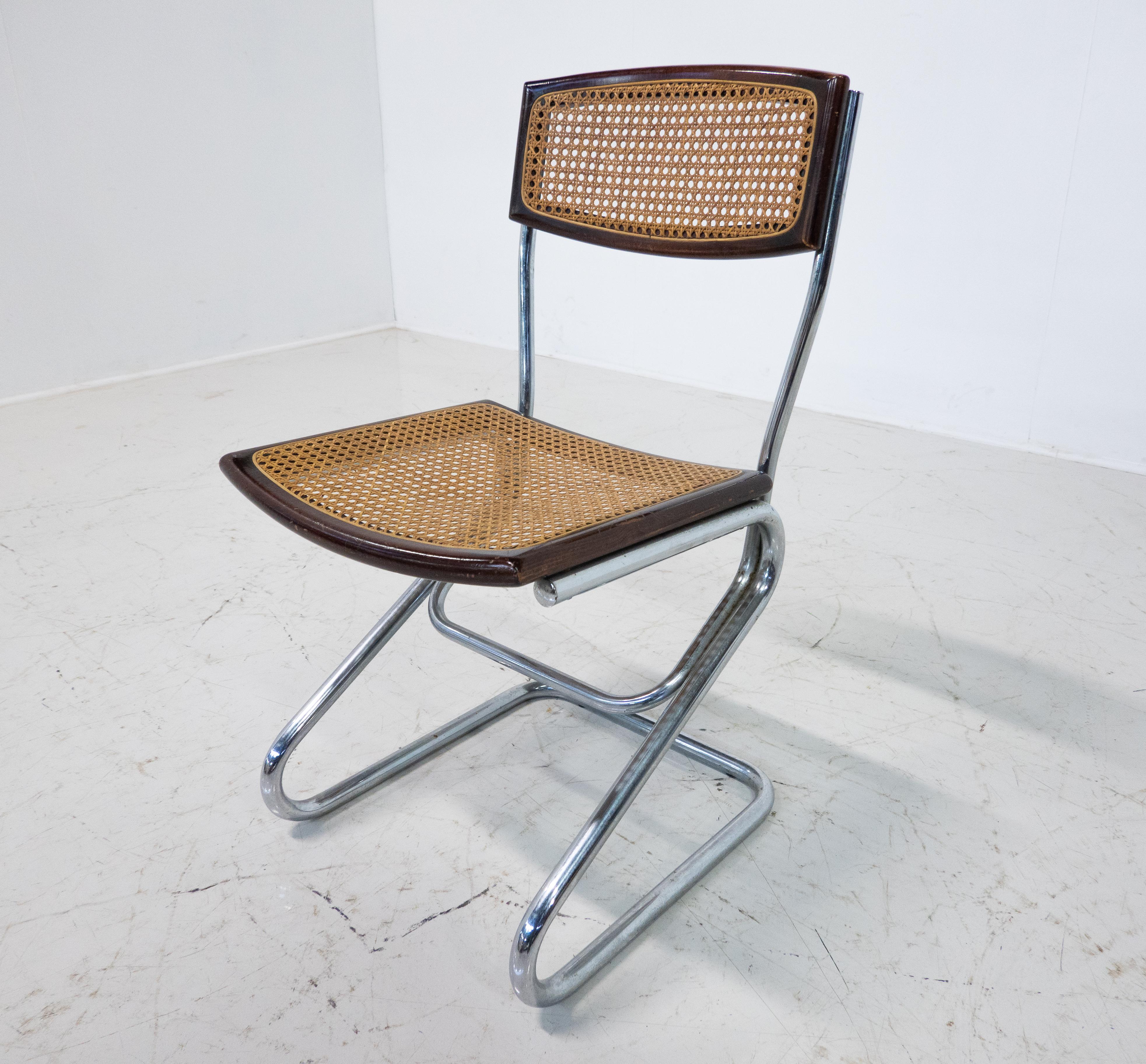 Bois Ensemble de 6 chaises cannées italiennes modernes du milieu du siècle dernier, 1960 en vente
