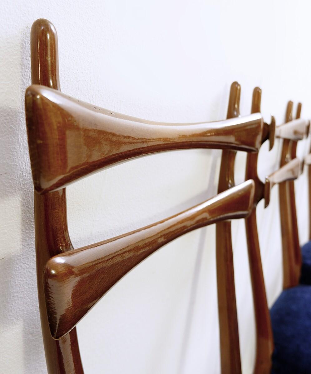 Velvet Mid-Century Modern Set of 6 Italian Dining Chairs For Sale
