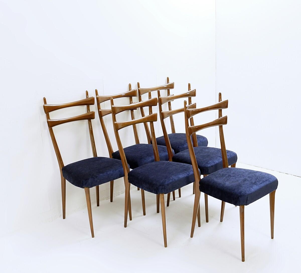 Mid-Century Modern Set of 6 Italian Dining Chairs For Sale 1