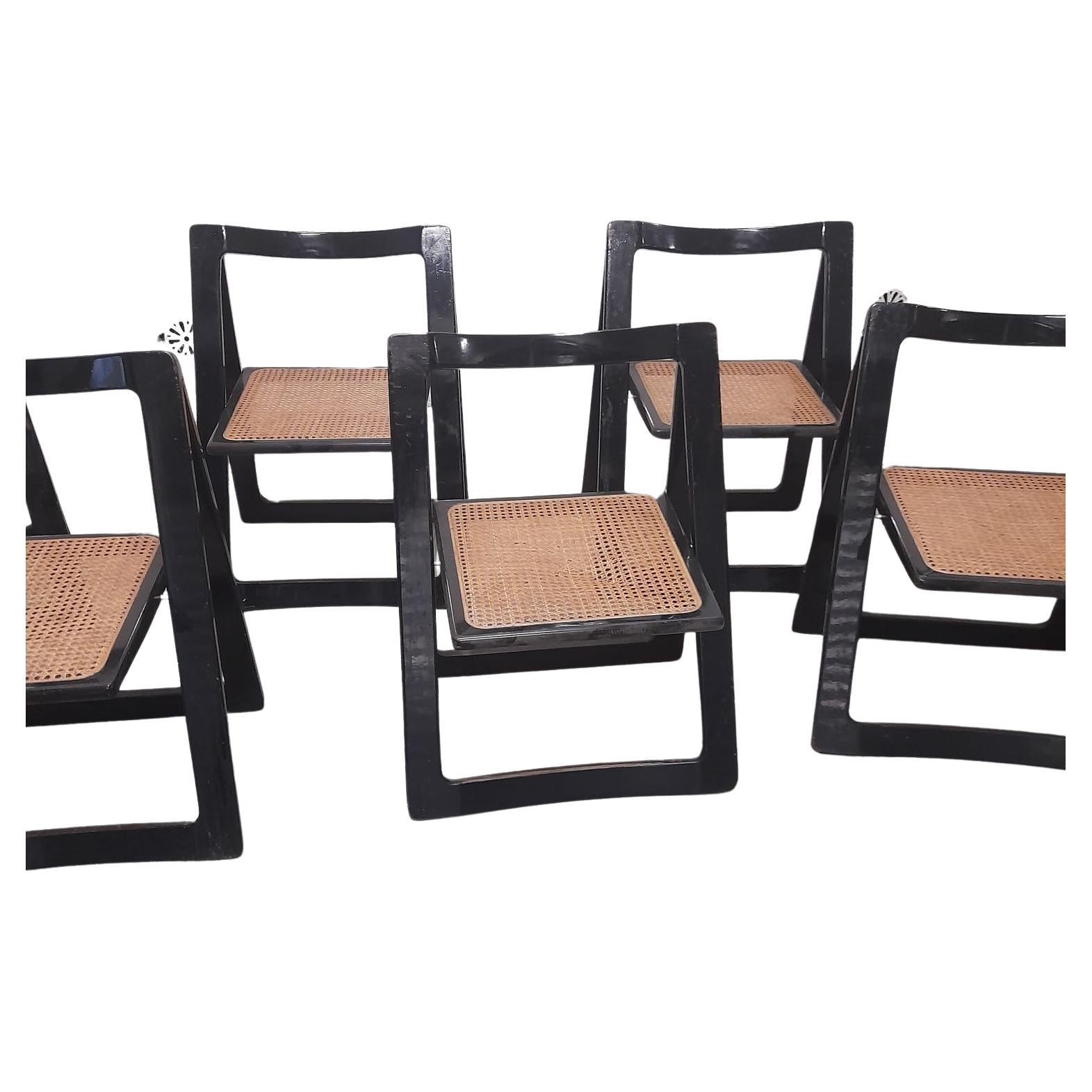 Mid-Century Modern Set of 6 Italian "Trieste" Black Folding Chairs. 1970s 