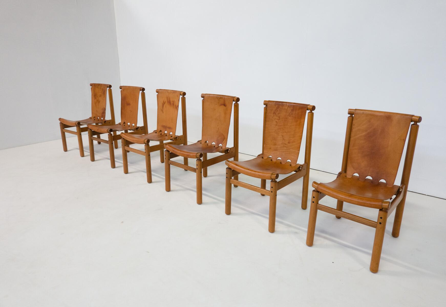 Mid-Century Modern Set of 6 Leather Dining Chairs by Ilmari Tapiovaara for La Pe For Sale 5