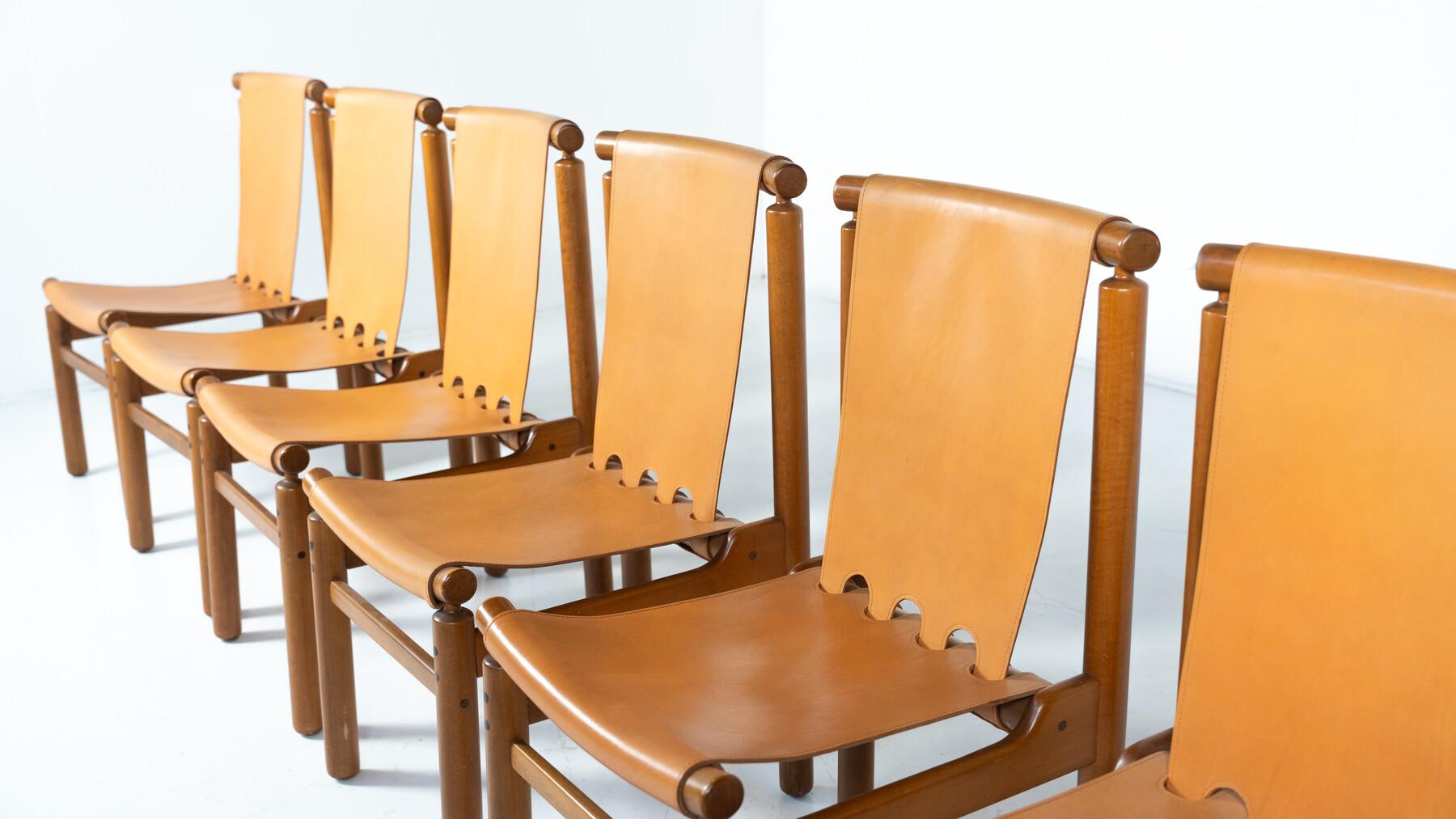 Mid-Century Modern Set of 6 Leather Dining Chairs by Ilmari Tapiovaara en vente 6