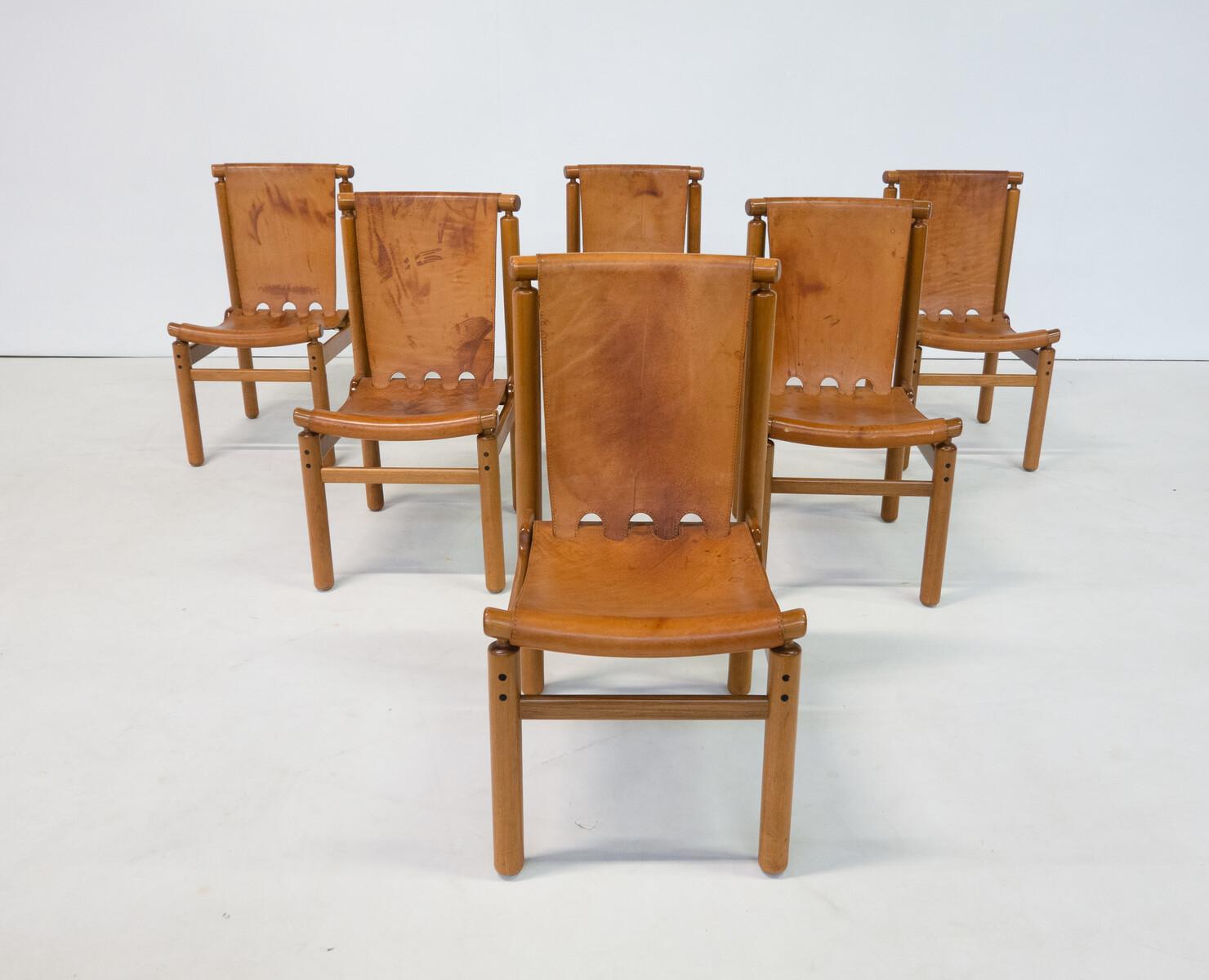 Mid-Century Modern Set of 6 Leather Dining Chairs by Ilmari Tapiovaara for La Pe For Sale 1