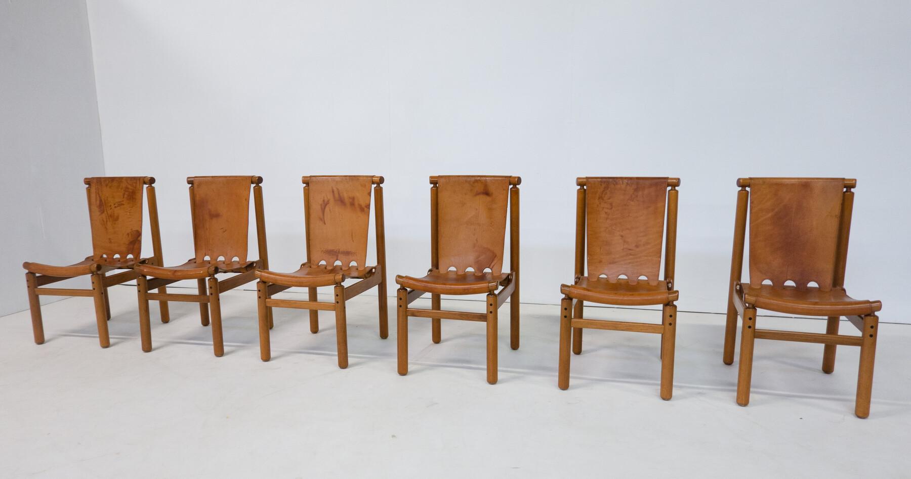 Mid-Century Modern Set of 6 Leather Dining Chairs by Ilmari Tapiovaara for La Pe For Sale 3