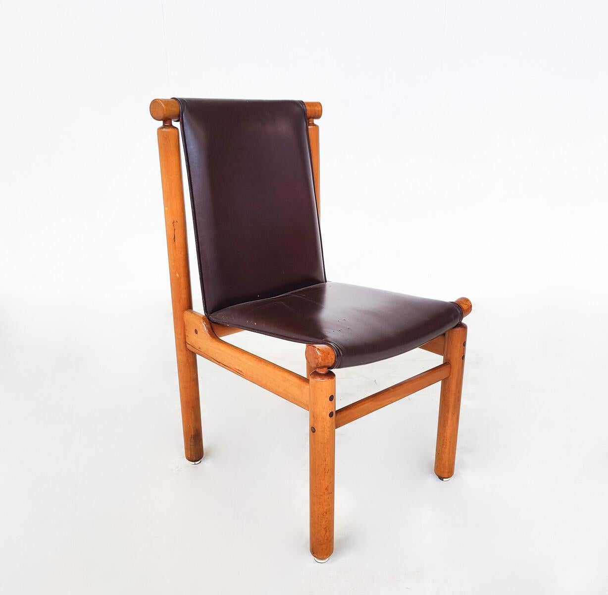 Finnish Mid-Century Modern Set of 6 Leather Dining Chairs by Ilmari Tapiovaara For Sale