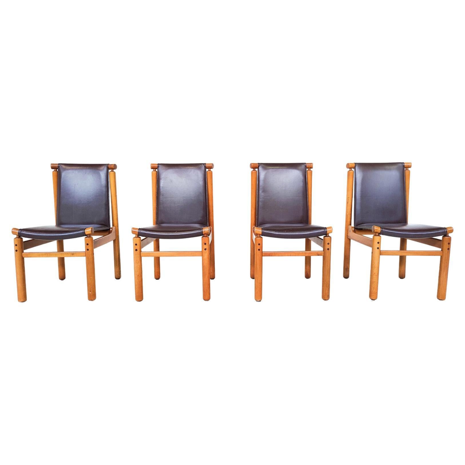 Mid-Century Modern Set of 6 Leather Dining Chairs by Ilmari Tapiovaara For Sale