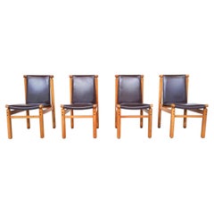 Retro Mid-Century Modern Set of 6 Leather Dining Chairs by Ilmari Tapiovaara