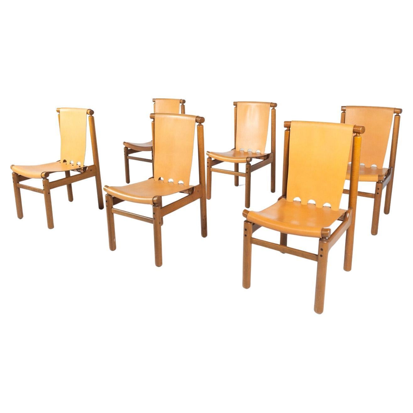 Mid-Century Modern Set of 6 Leather Dining Chairs by Ilmari Tapiovaara en vente