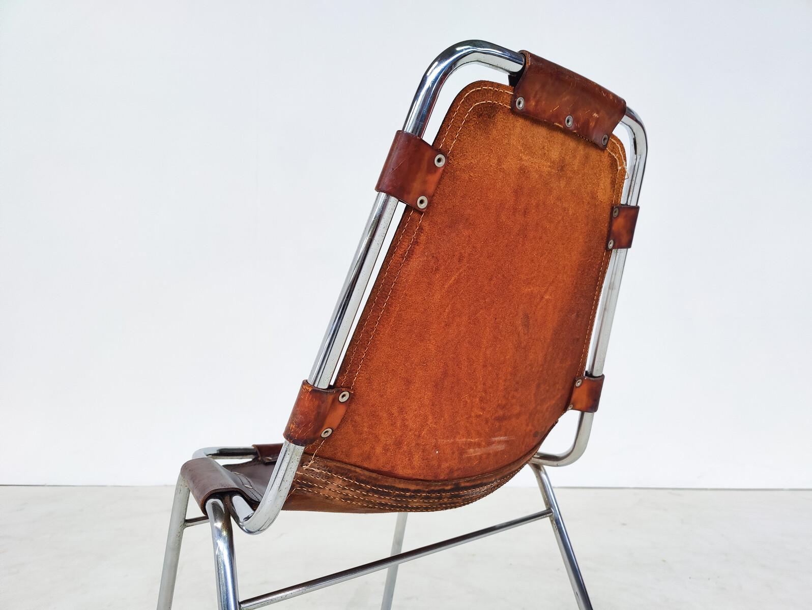 French Midcentury Set of 6 Leather Les Arcs Chairs, Dalvera, Selected by Perriand For Sale