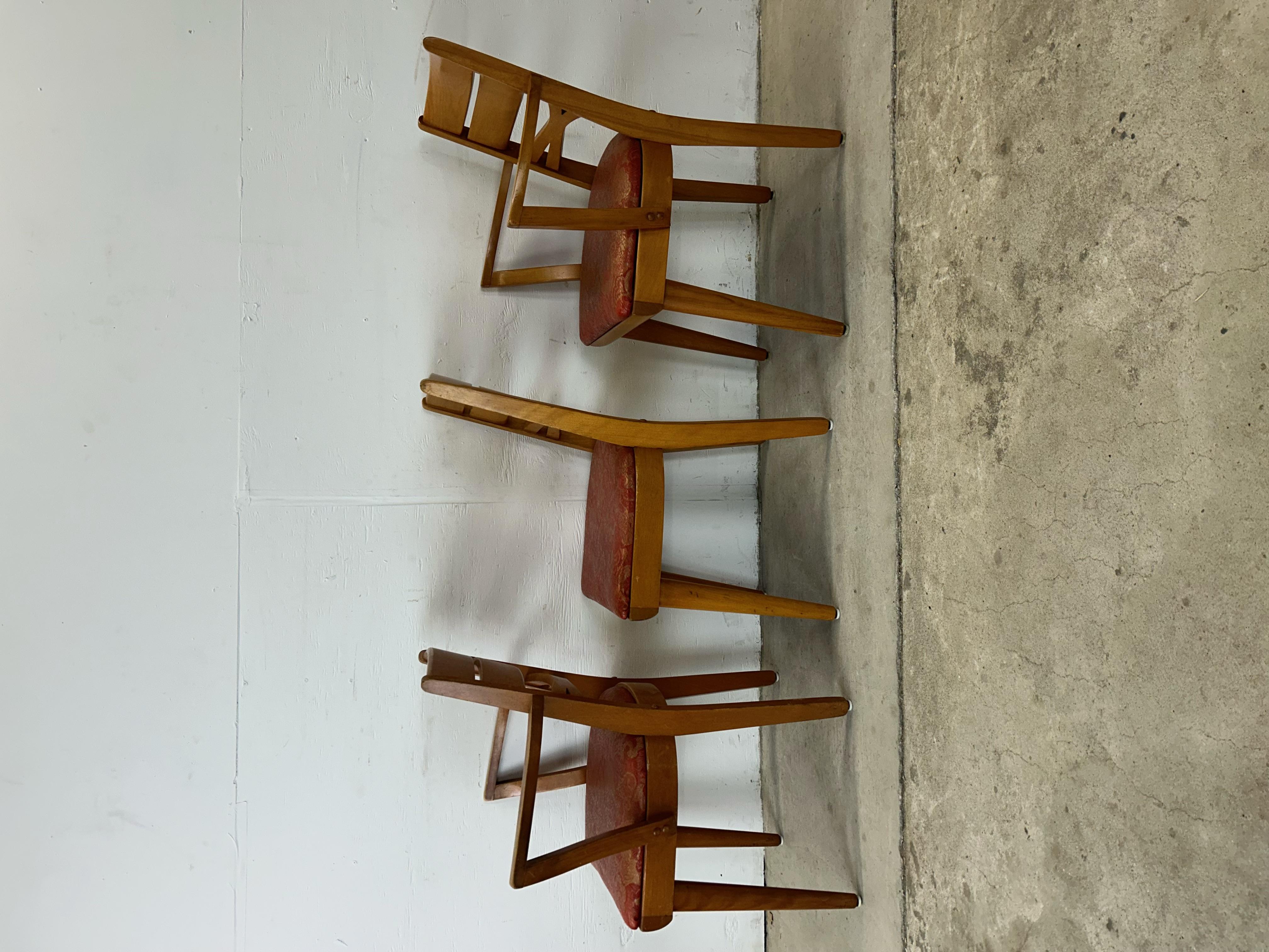 Mid Century Modern Set of 6 Maple Dining Chairs For Sale 12