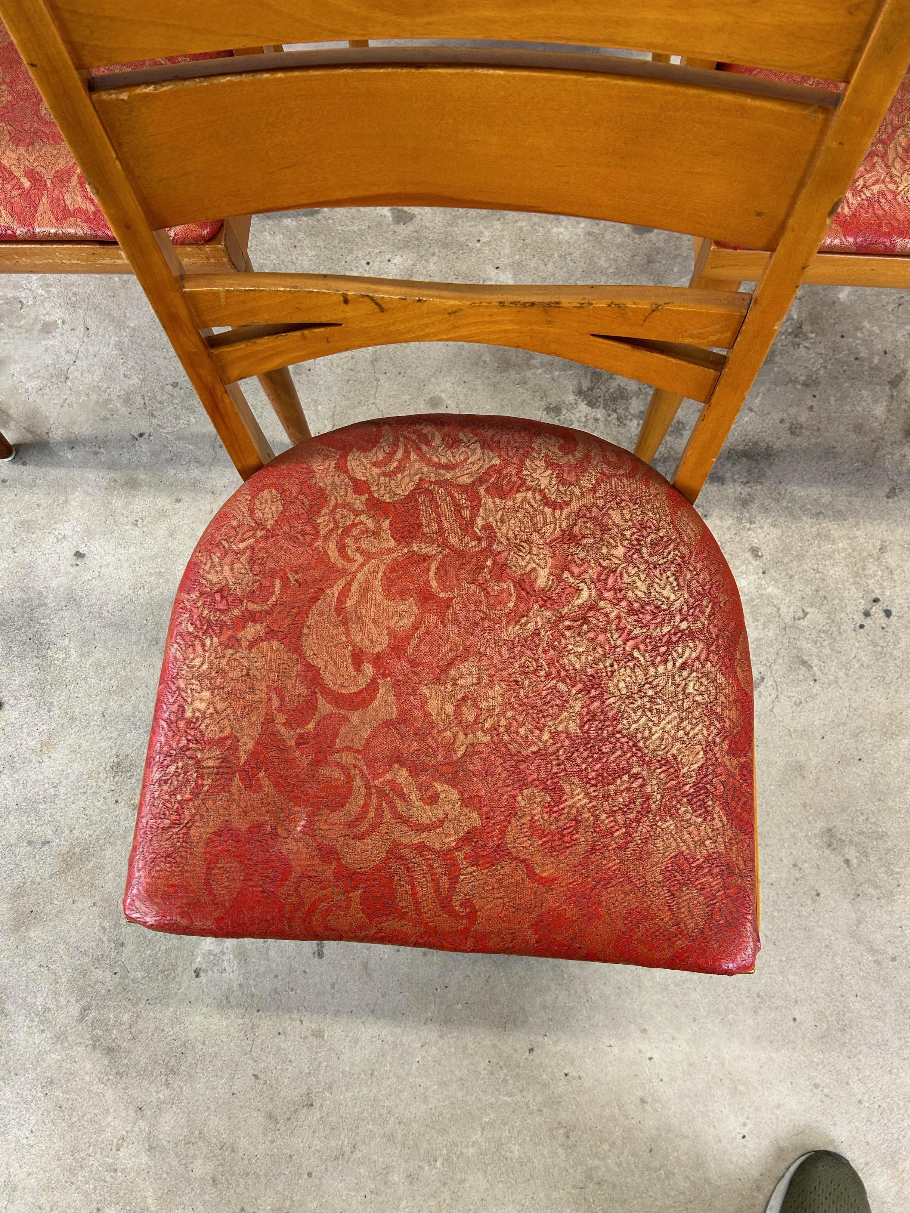 Upholstery Mid Century Modern Set of 6 Maple Dining Chairs For Sale