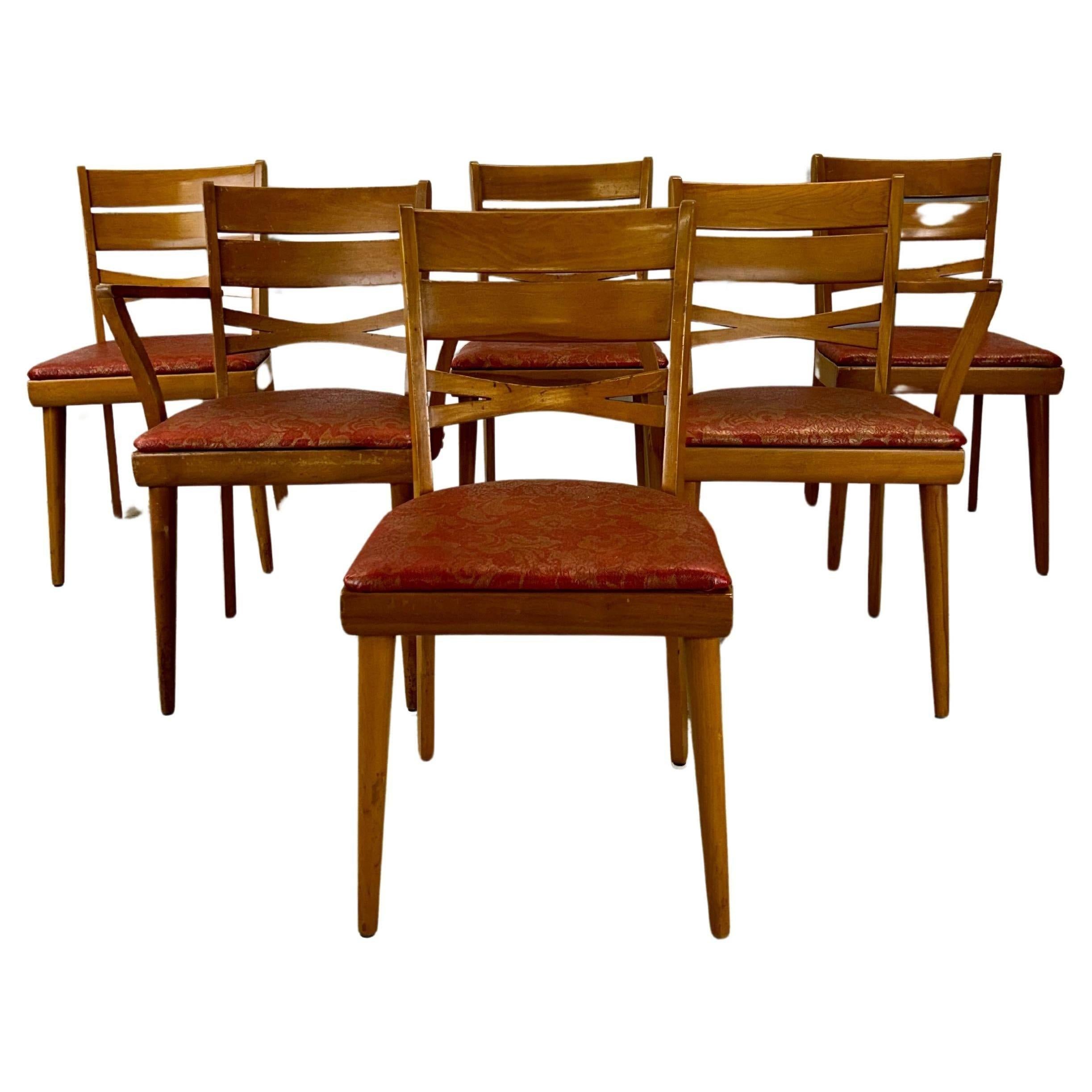 Mid Century Modern Set of 6 Maple Dining Chairs For Sale