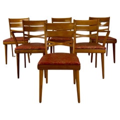 Retro Mid Century Modern Set of 6 Maple Dining Chairs