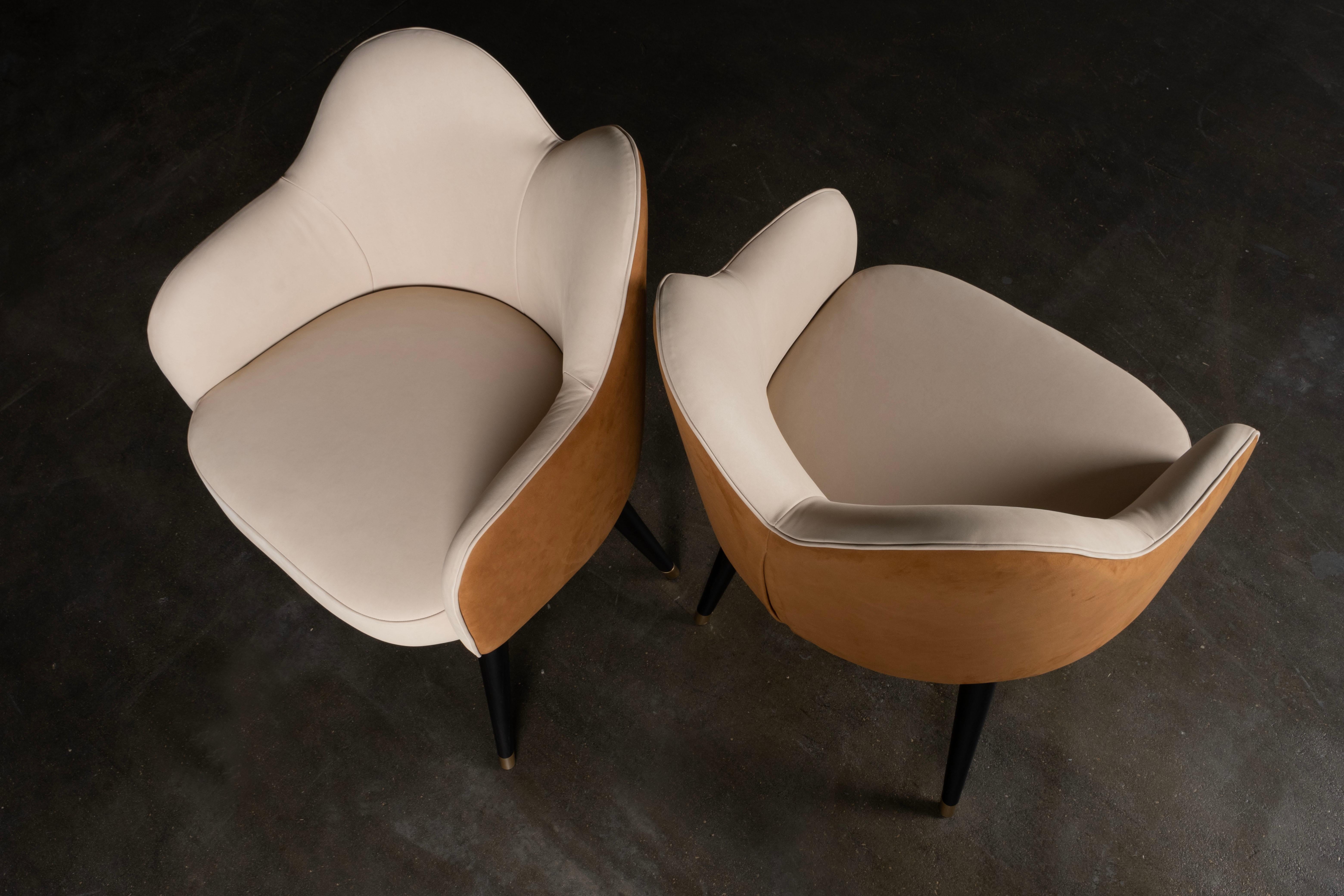 Mid-Century Modern Set of 6 Mary Dining Chairs, Velvet Leather, Brass Greenapple For Sale 5