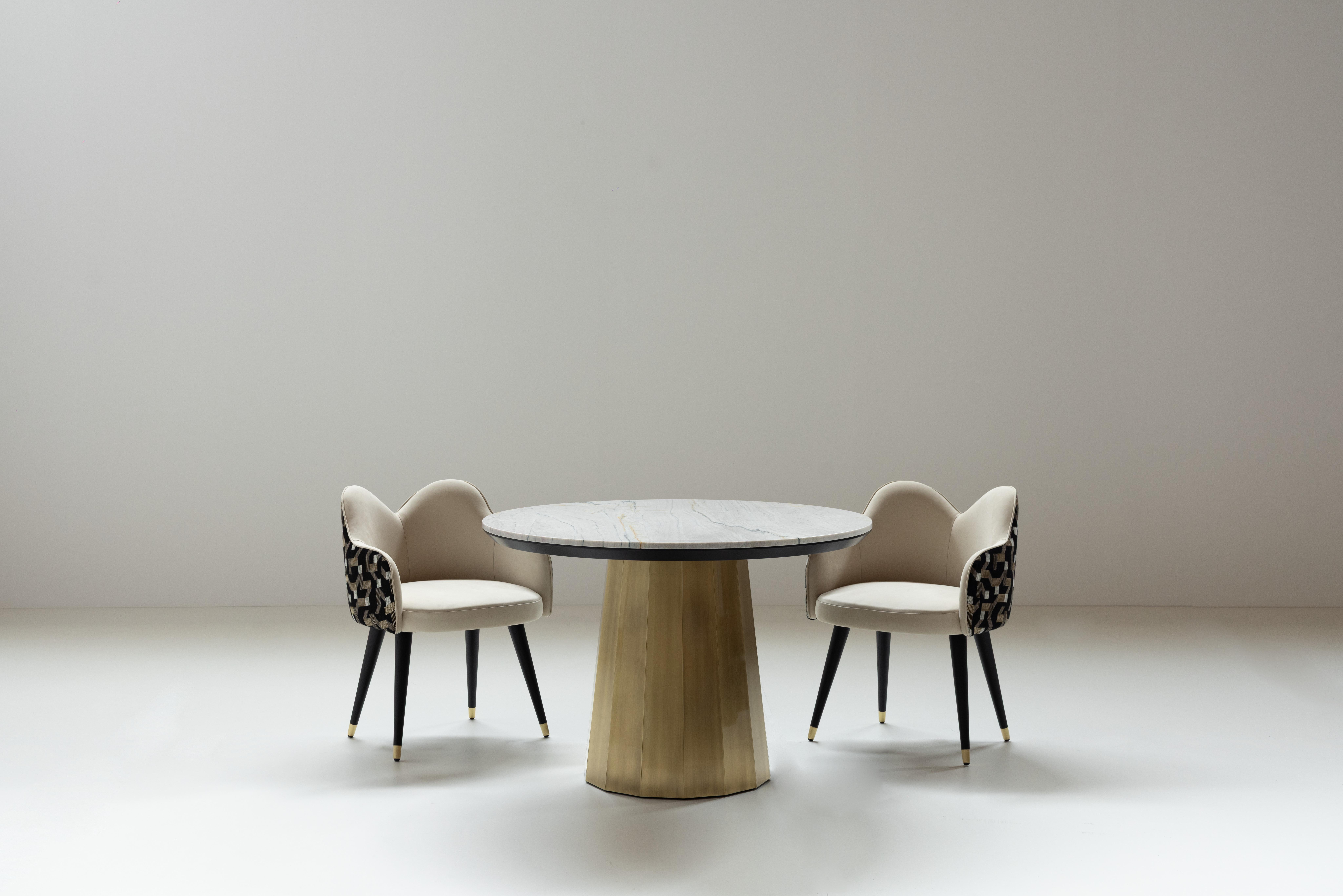 Mid-Century Modern Set of 6 Mary Dining Chairs, Velvet Leather, Brass Greenapple For Sale 13