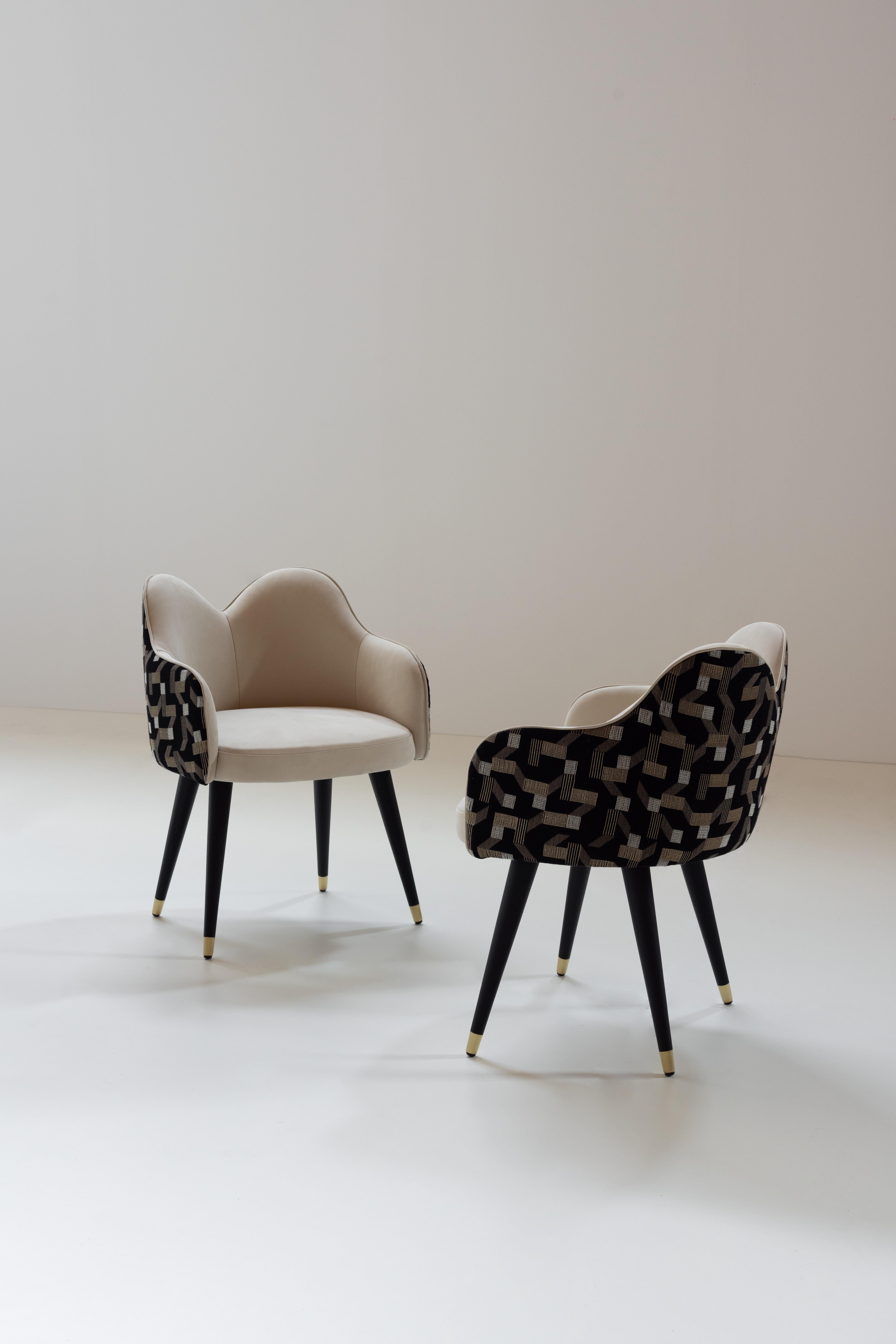 Mid-Century Modern Set of 6 Mary Dining Chairs, Velvet Leather, Brass Greenapple For Sale 14