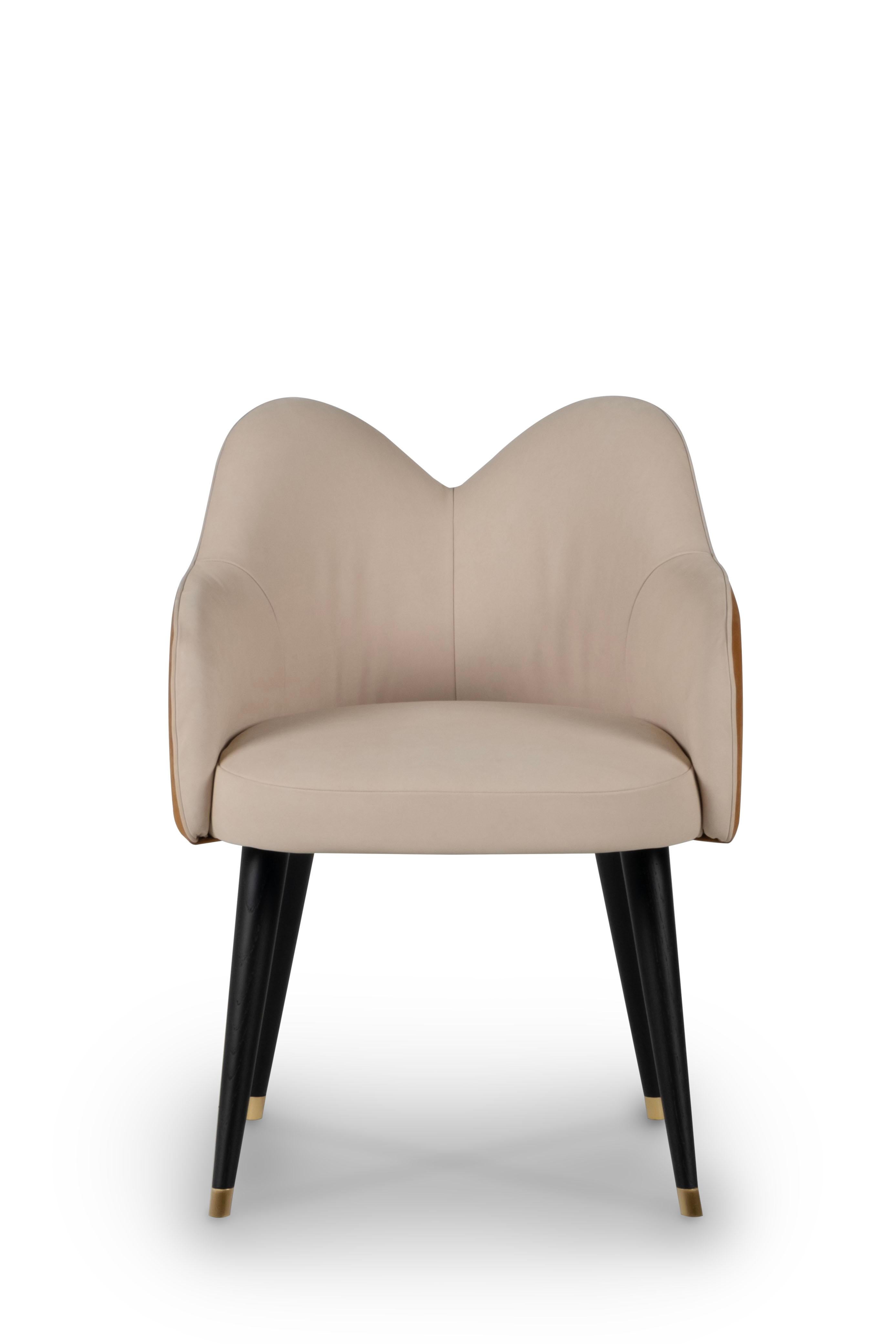 Mid-Century Modern Set of 6 Mary Dining Chairs, Velvet Leather, Brass Greenapple In New Condition For Sale In Lisboa, PT
