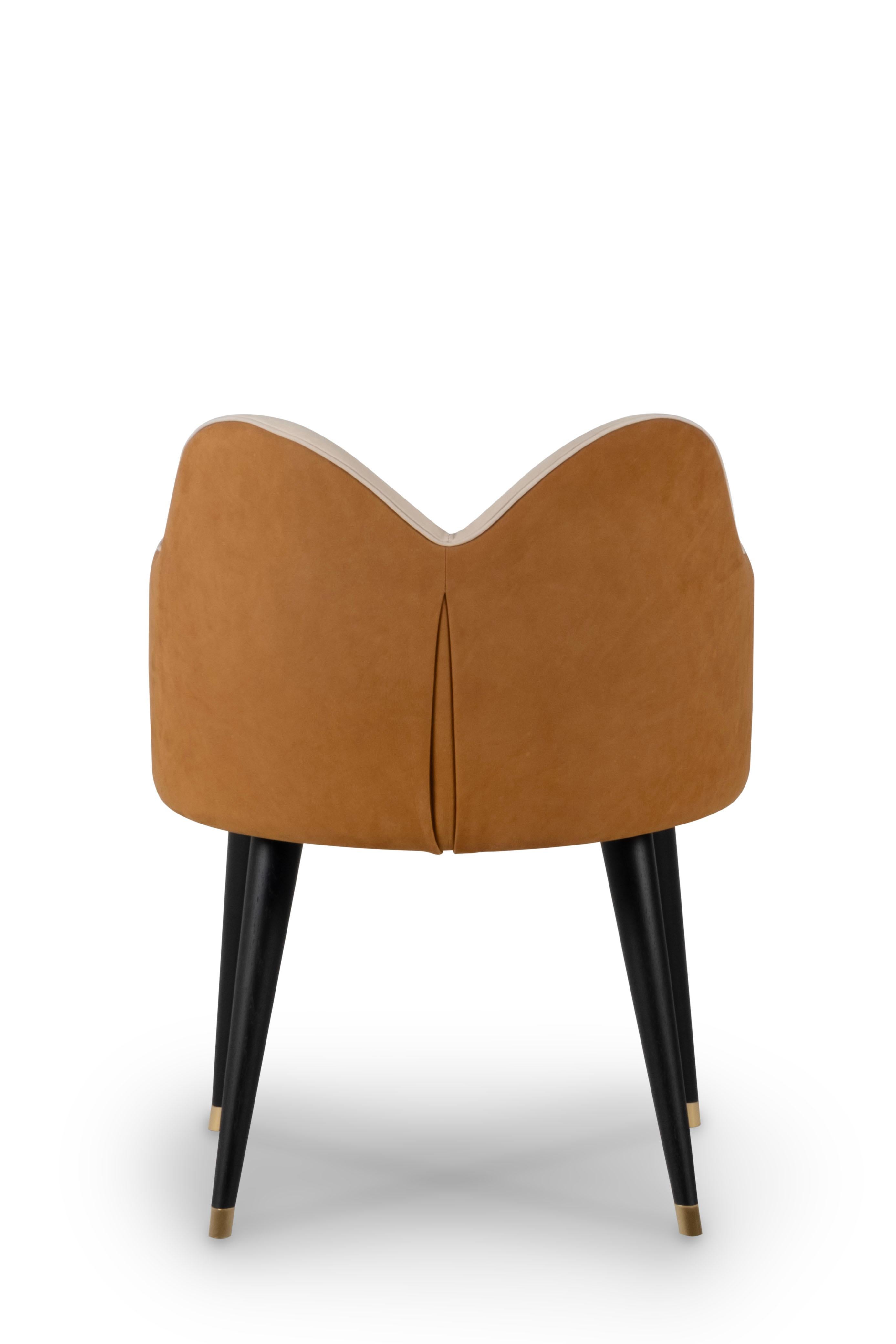 Mid-Century Modern Set of 6 Mary Dining Chairs, Velvet Leather, Brass Greenapple For Sale 1