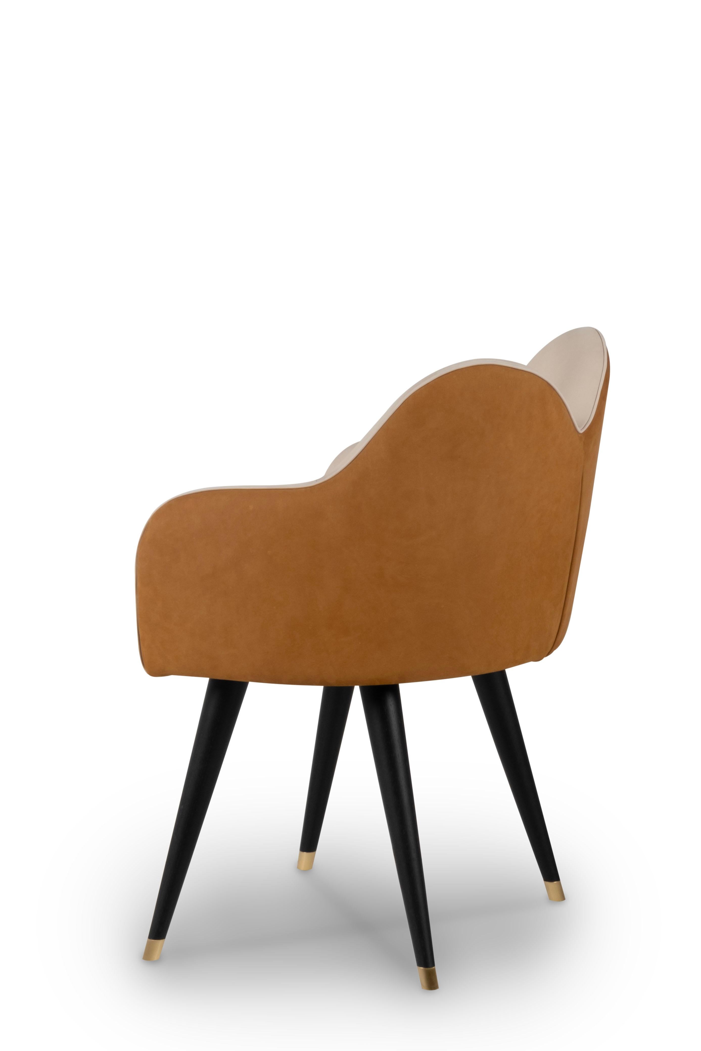 Mid-Century Modern Set of 6 Mary Dining Chairs, Velvet Leather, Brass Greenapple For Sale 2