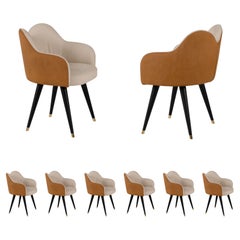 Mid-Century Modern Set of 6 Mary Dining Chairs, Velvet Leather, Brass Greenapple