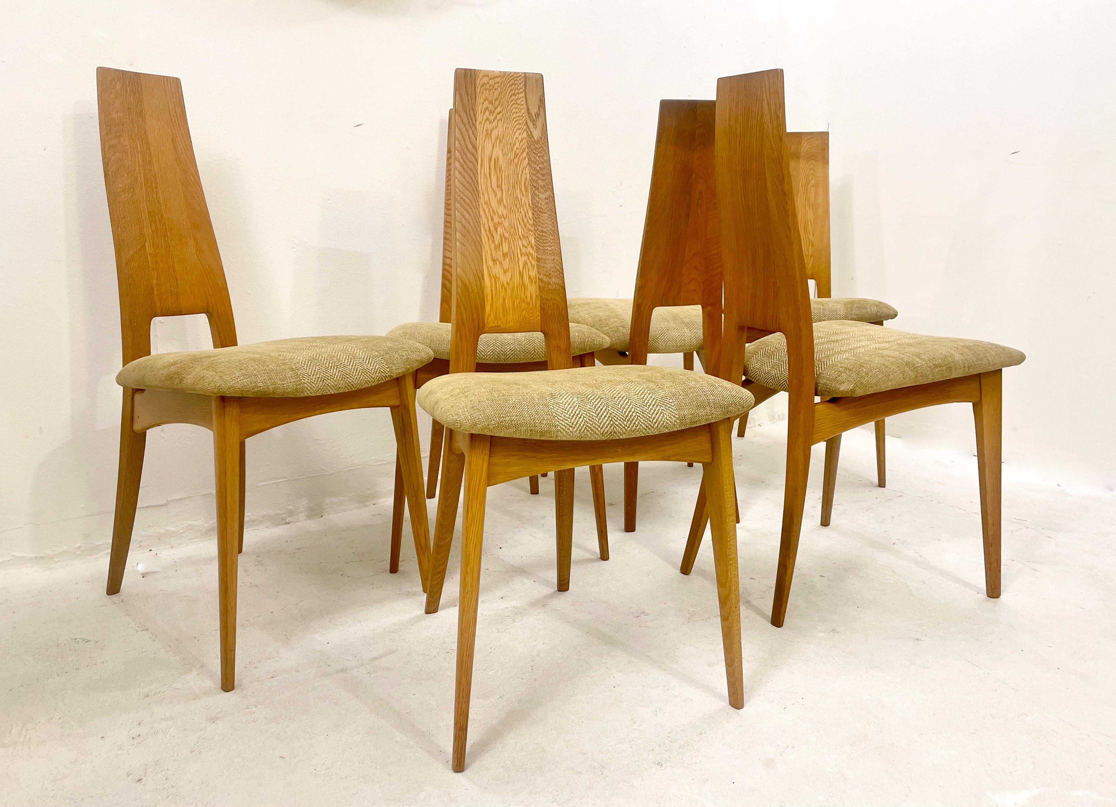 Fabric Mid-Century Modern Set of 6 Oak Chairs, Germany, 1980s