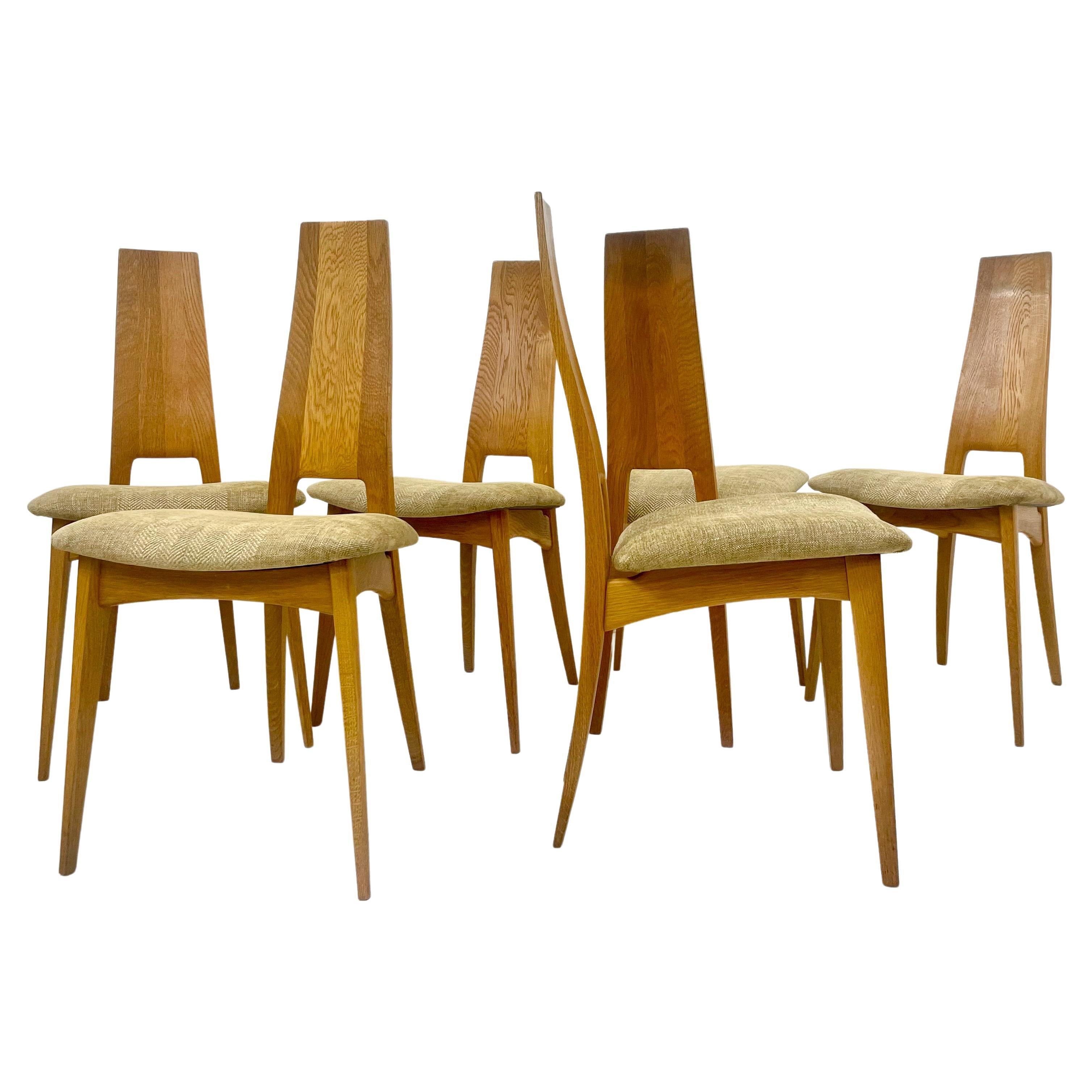 Mid-Century Modern Set of 6 Oak Chairs, Germany, 1980s