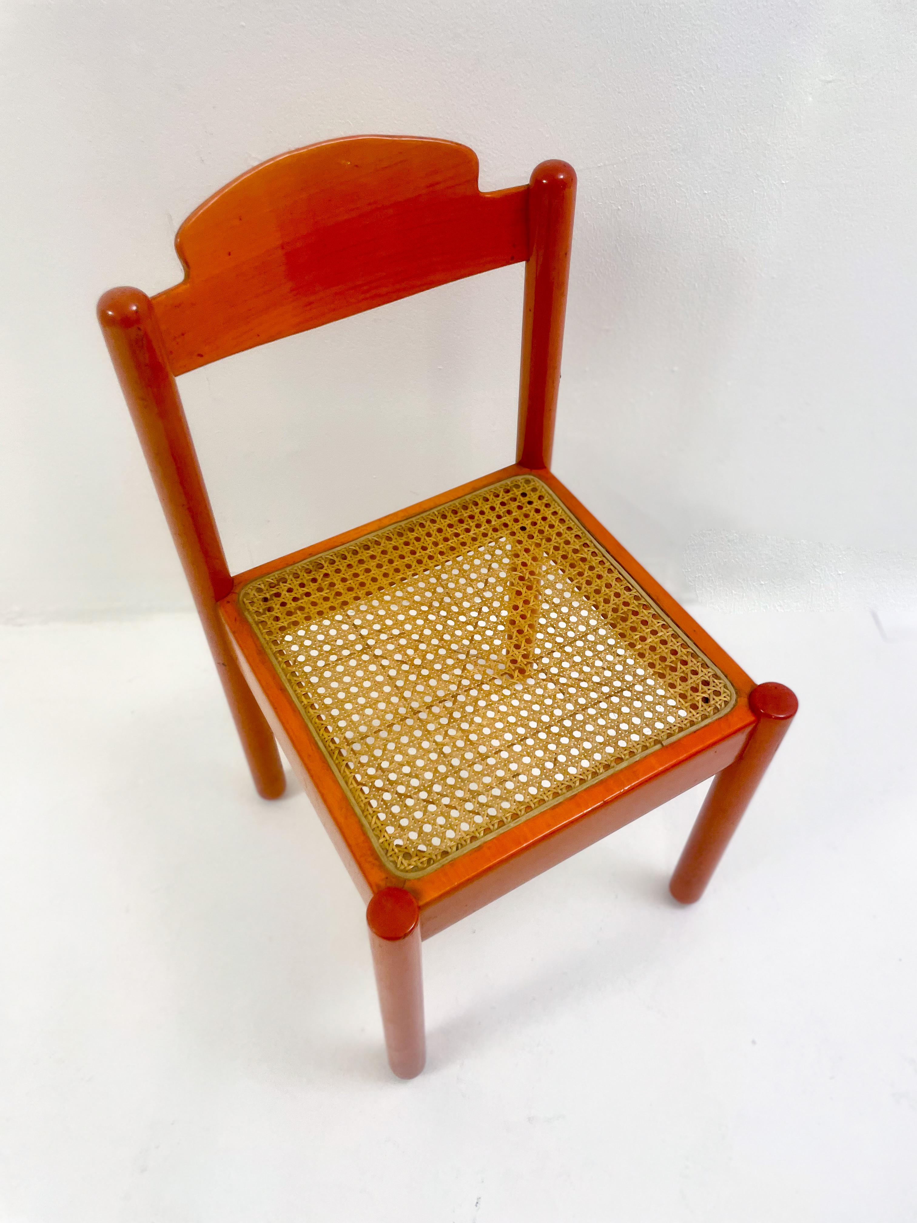 Italian Mid-Century Modern Set of 6 Orange Chairs, Wood, Italy, 1960s For Sale