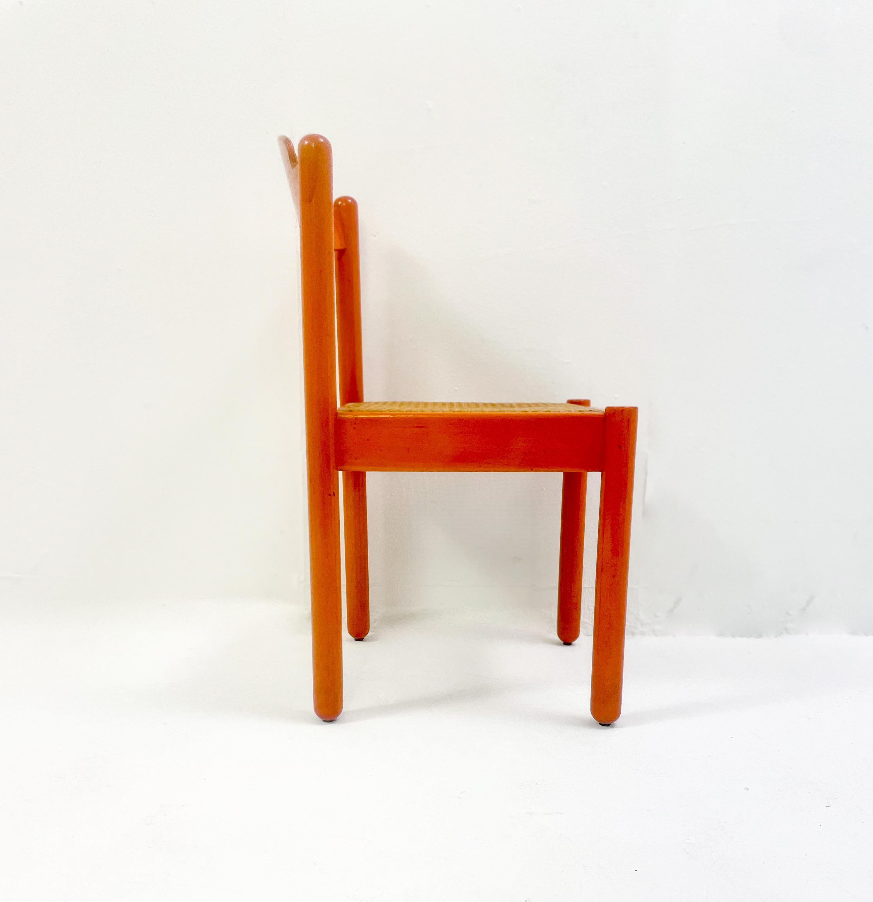 Mid-20th Century Mid-Century Modern Set of 6 Orange Chairs, Wood, Italy, 1960s For Sale
