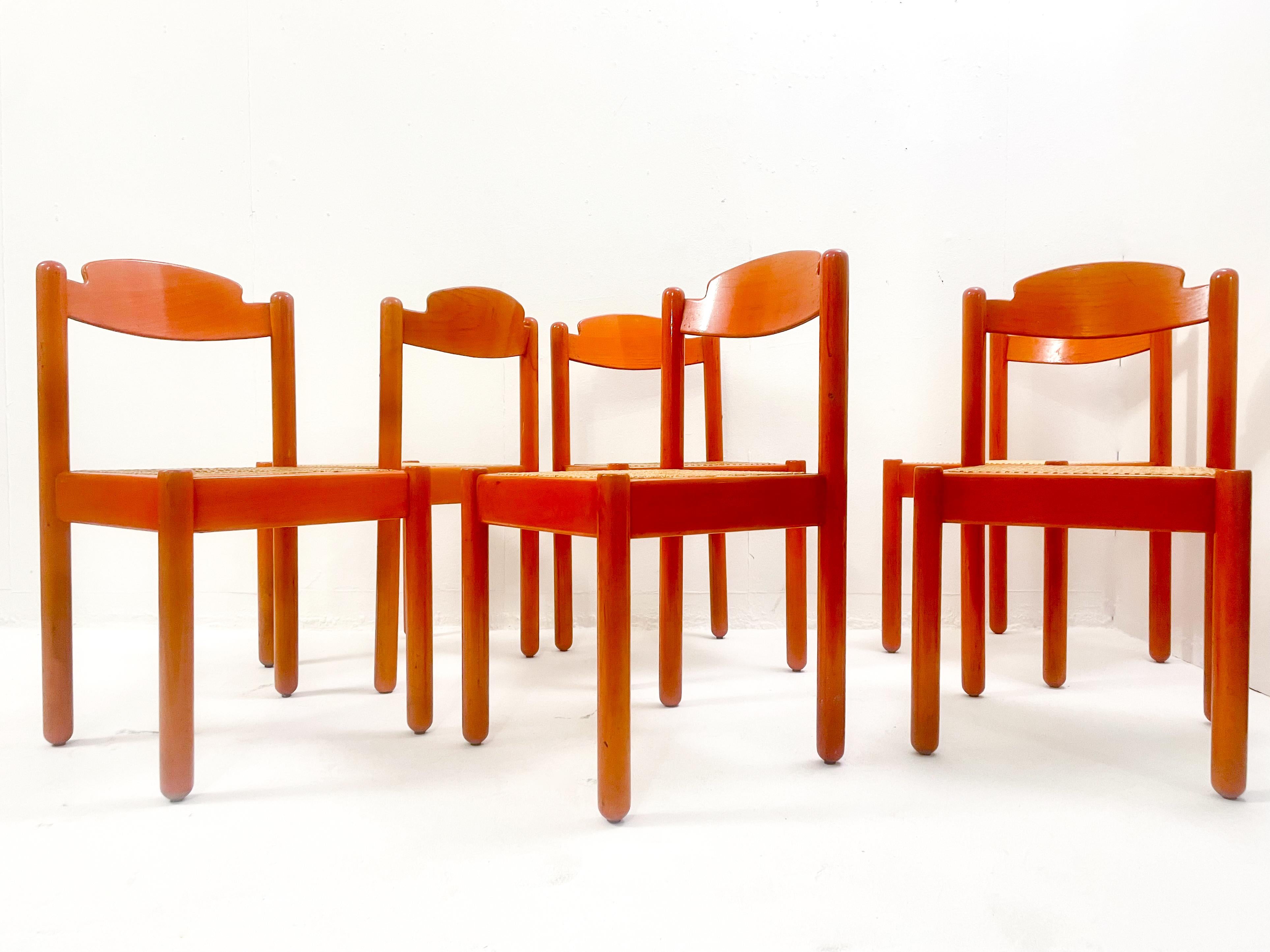 Bois Ensemble de 6 chaises orange en bois, de style moderne du milieu du siècle, Italie, années 1960 en vente