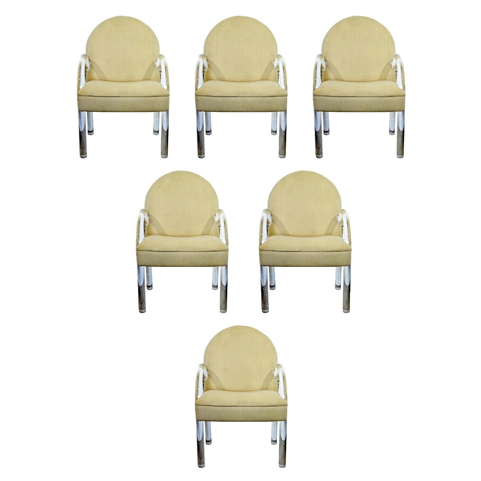 Mid-Century Modern Set of 6 Pace Waterfall Lucite Dining Armchairs, 1970s