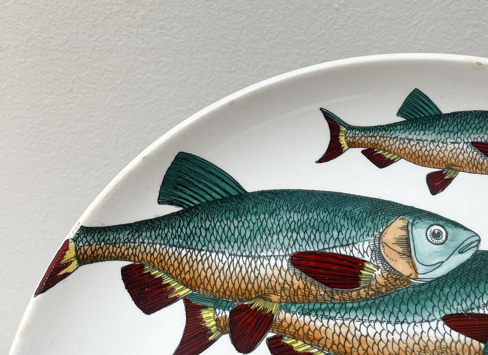Ceramic Mid-Century Modern Set of 6 Piero Fornasetti Fish Plates, Italy, 1955 For Sale