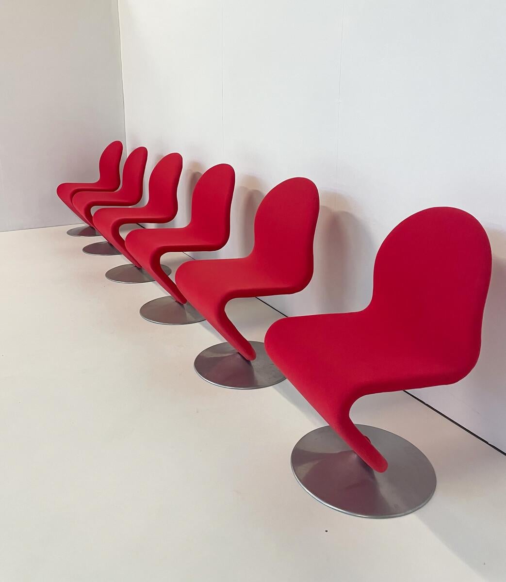 Danish Mid-Century Modern Set of 6 Red System 123 Chairs by Verner Panton, 1973 For Sale
