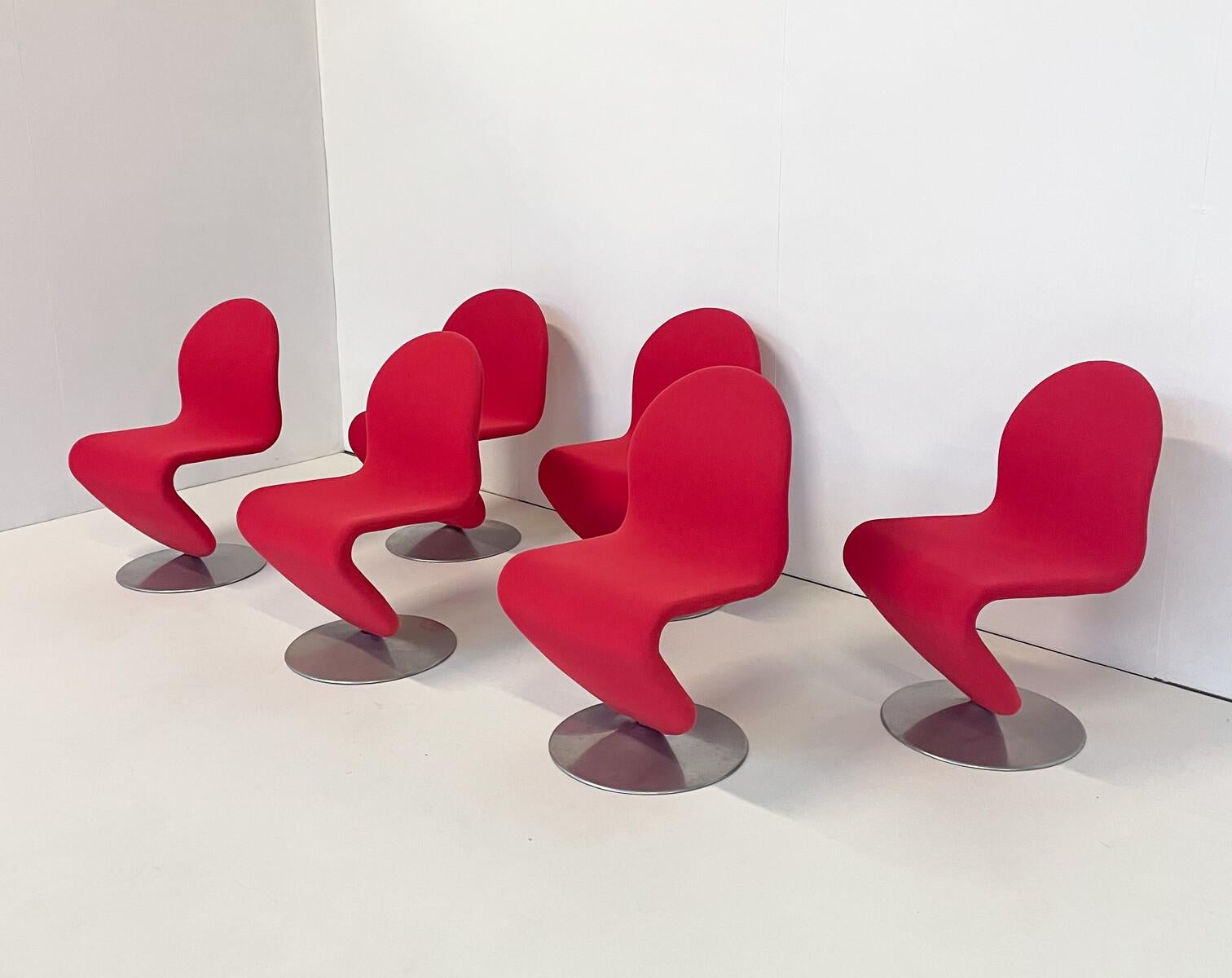 Late 20th Century Mid-Century Modern Set of 6 Red System 123 Chairs by Verner Panton, 1973 For Sale