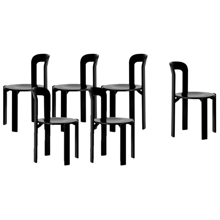Mid-Century Modern, Set of 6 Rey, Black Dining Chairs by Dietiker, 'Design 1971'