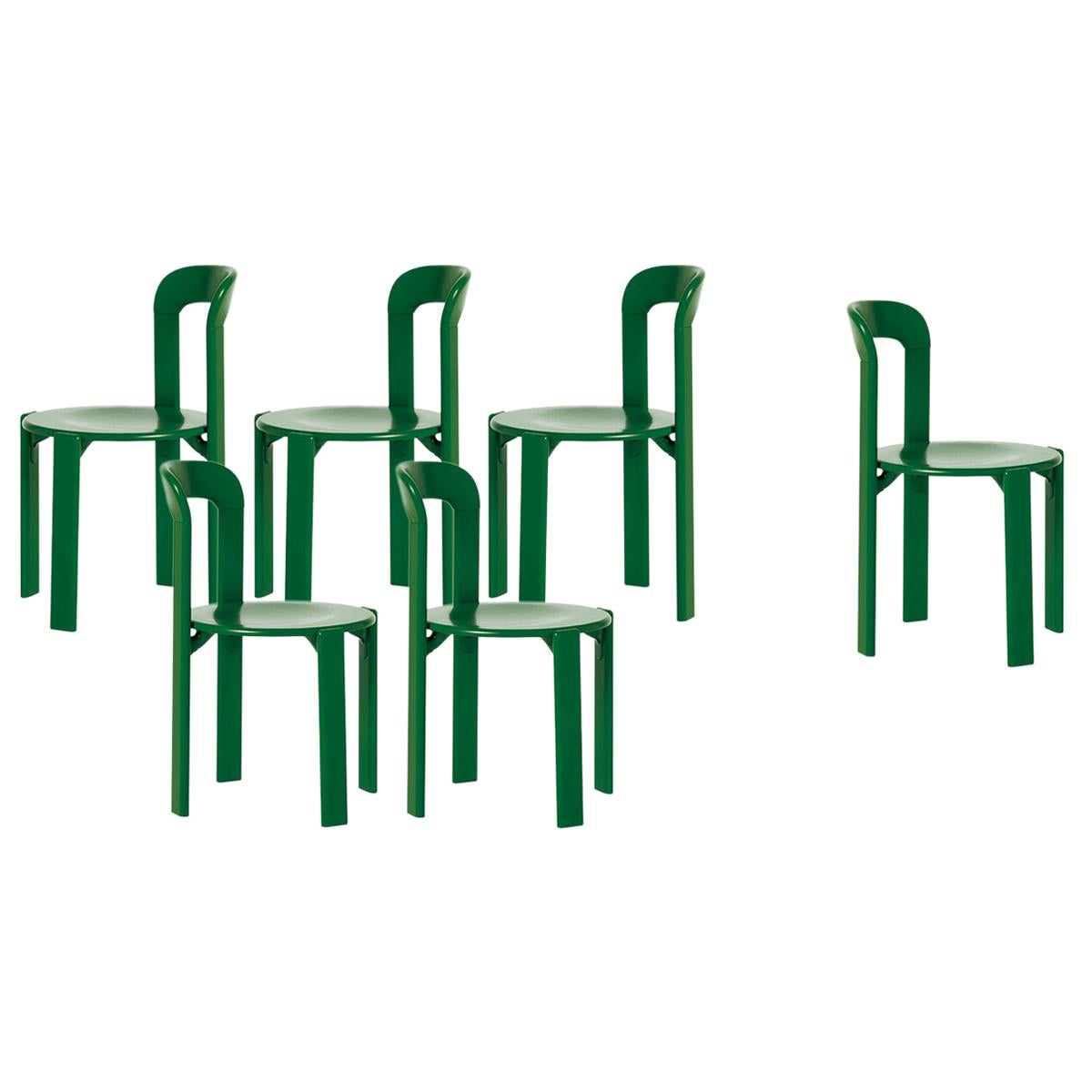 Mid-Century Modern, Set of 6 Rey, Green Dining Chairs by Dietiker, Design 1971