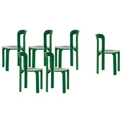 Mid-Century Modern, Set of 6 Rey, Green Dining Chairs by Dietiker, Design 1971