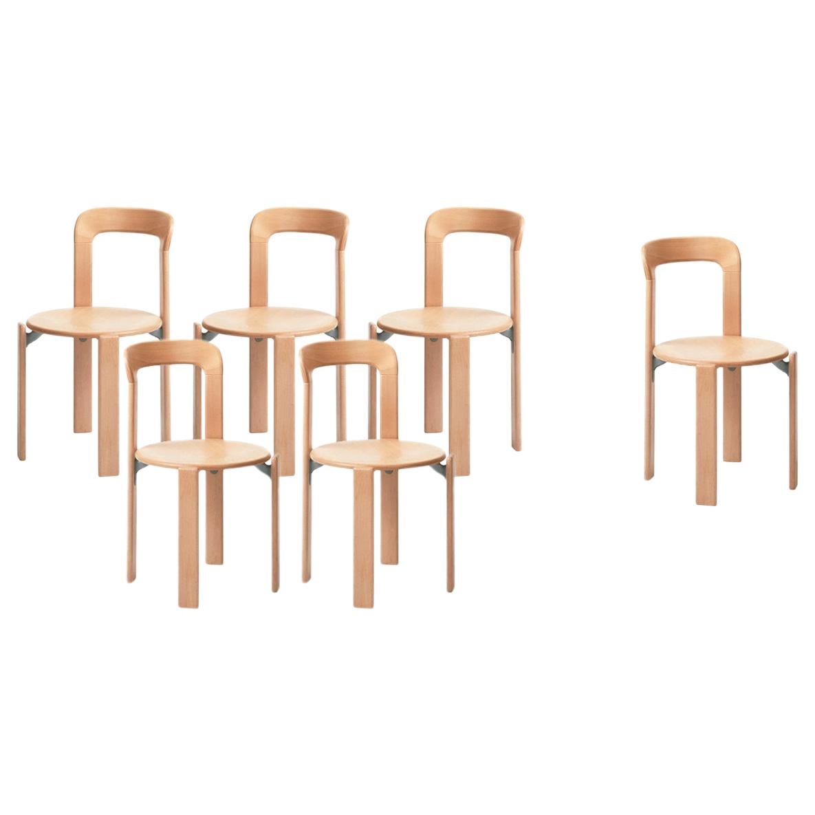 Mid-Century Modern, Set of 6 Rey, Natural Dining Chairs by Dietiker, Design 1971