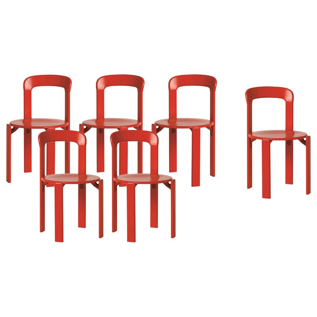 Mid-Century Modern, Set of 6 Rey, Red Dining Chairs by Dietiker, 'Design 1971'