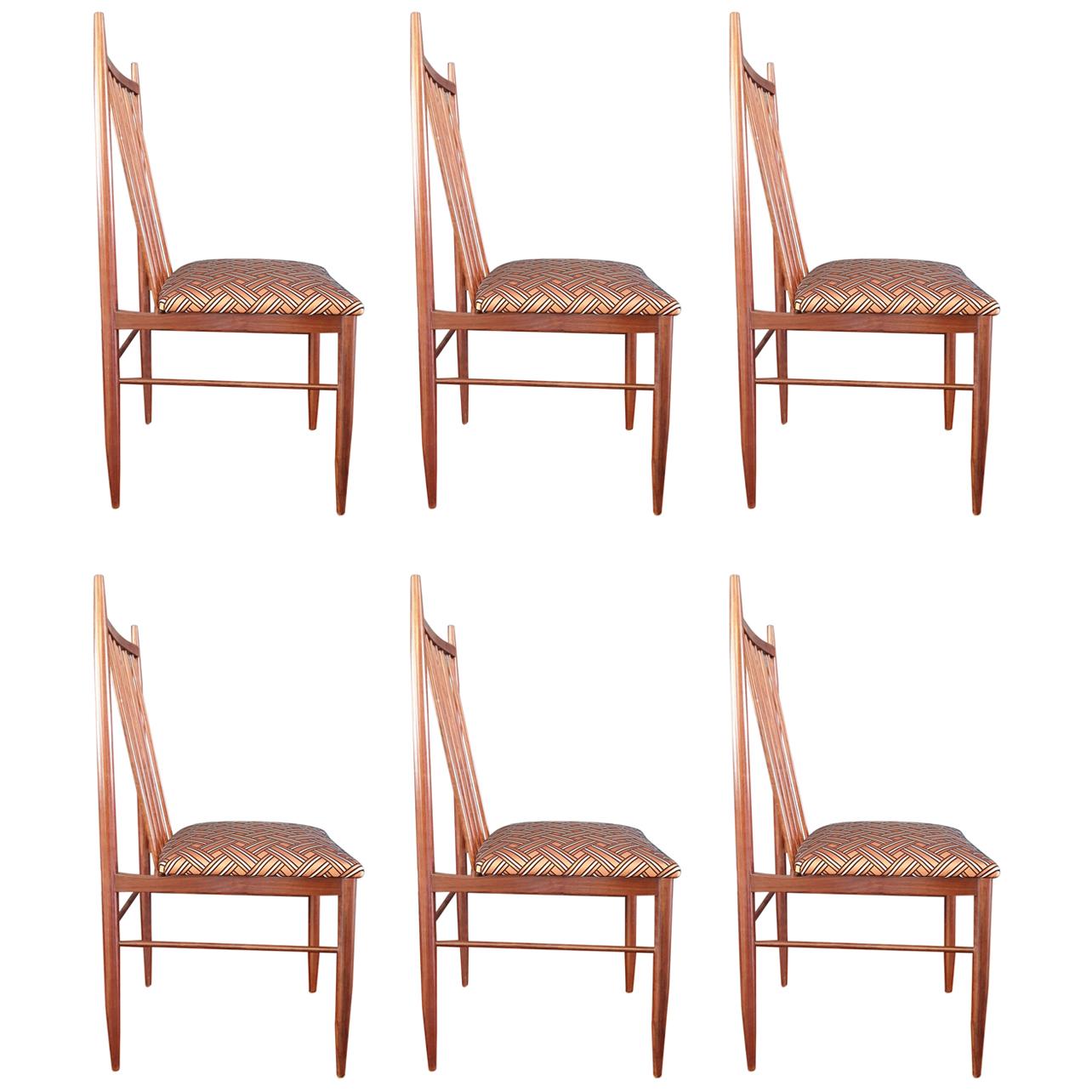 Mid-Century Modern Set of 6 Rosewood Spindle Back Dining Chairs, 1960s
