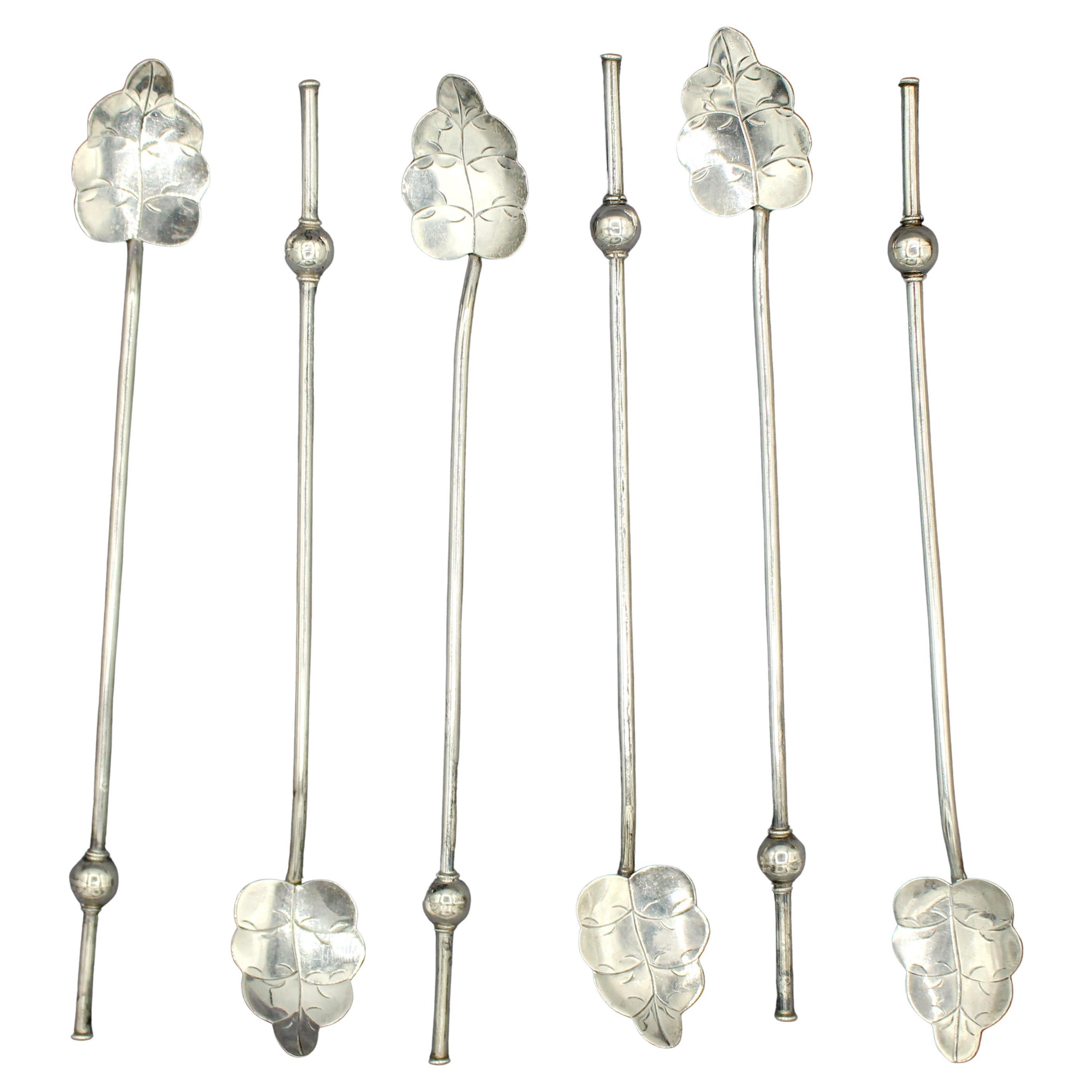 Mid-Century Modern Set of 6 Sterling Silver Probably Mexican Sipping Spoons