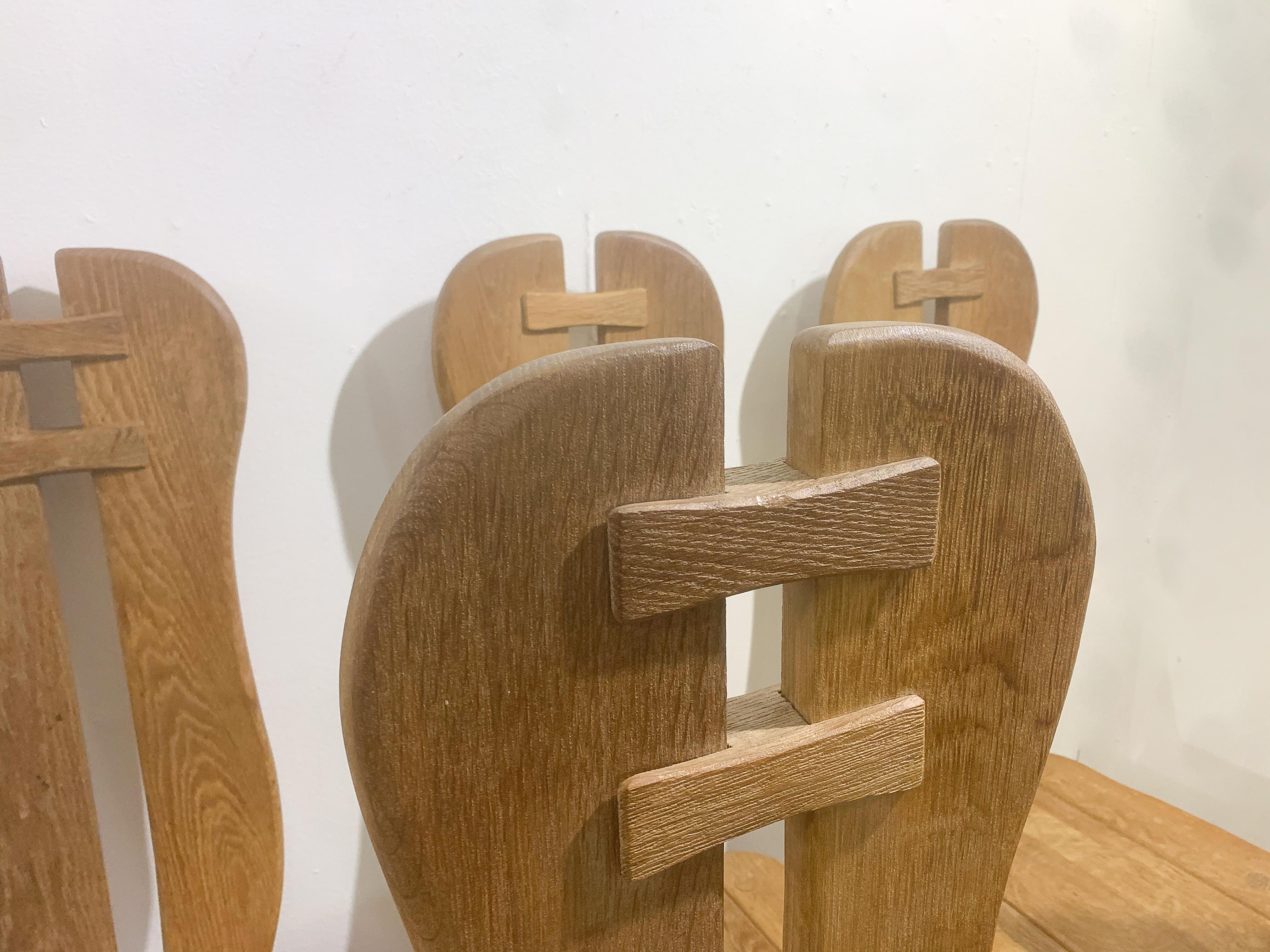 Mid-Century Modern Set of 7 Brutalist Chairs, Oak, De Puydt, Belgium, 1970s In Good Condition For Sale In Brussels, BE