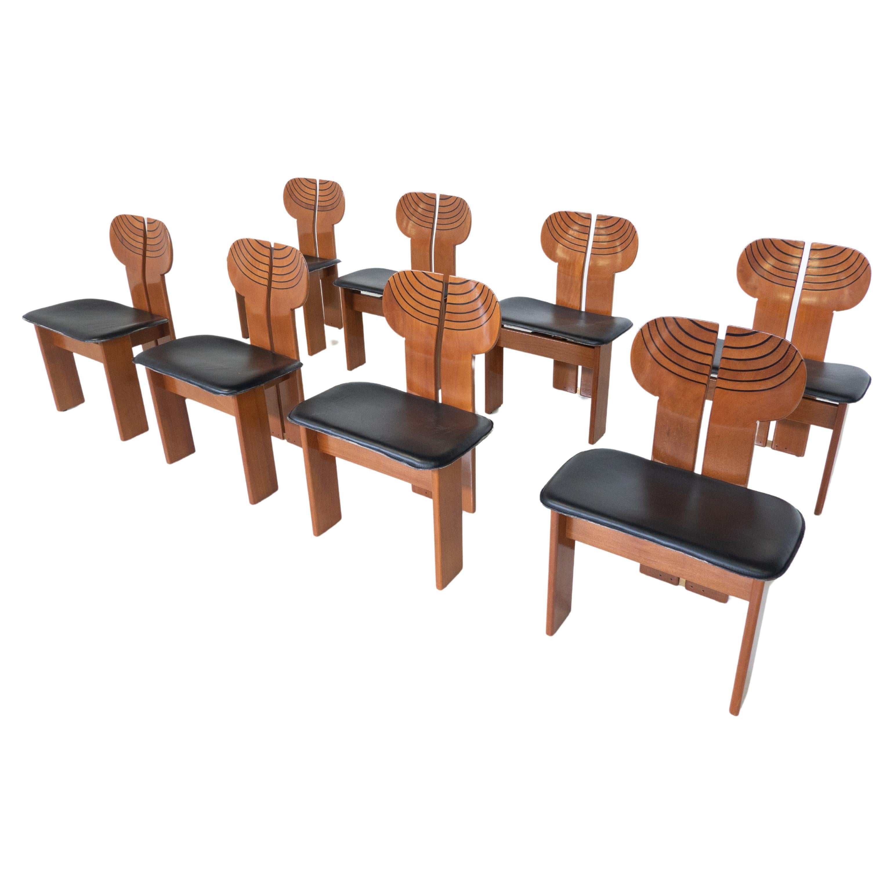 Mid-Century Modern Set of 8 Africa Chairs by Afra & Tobia Scarpa for Maxalto 