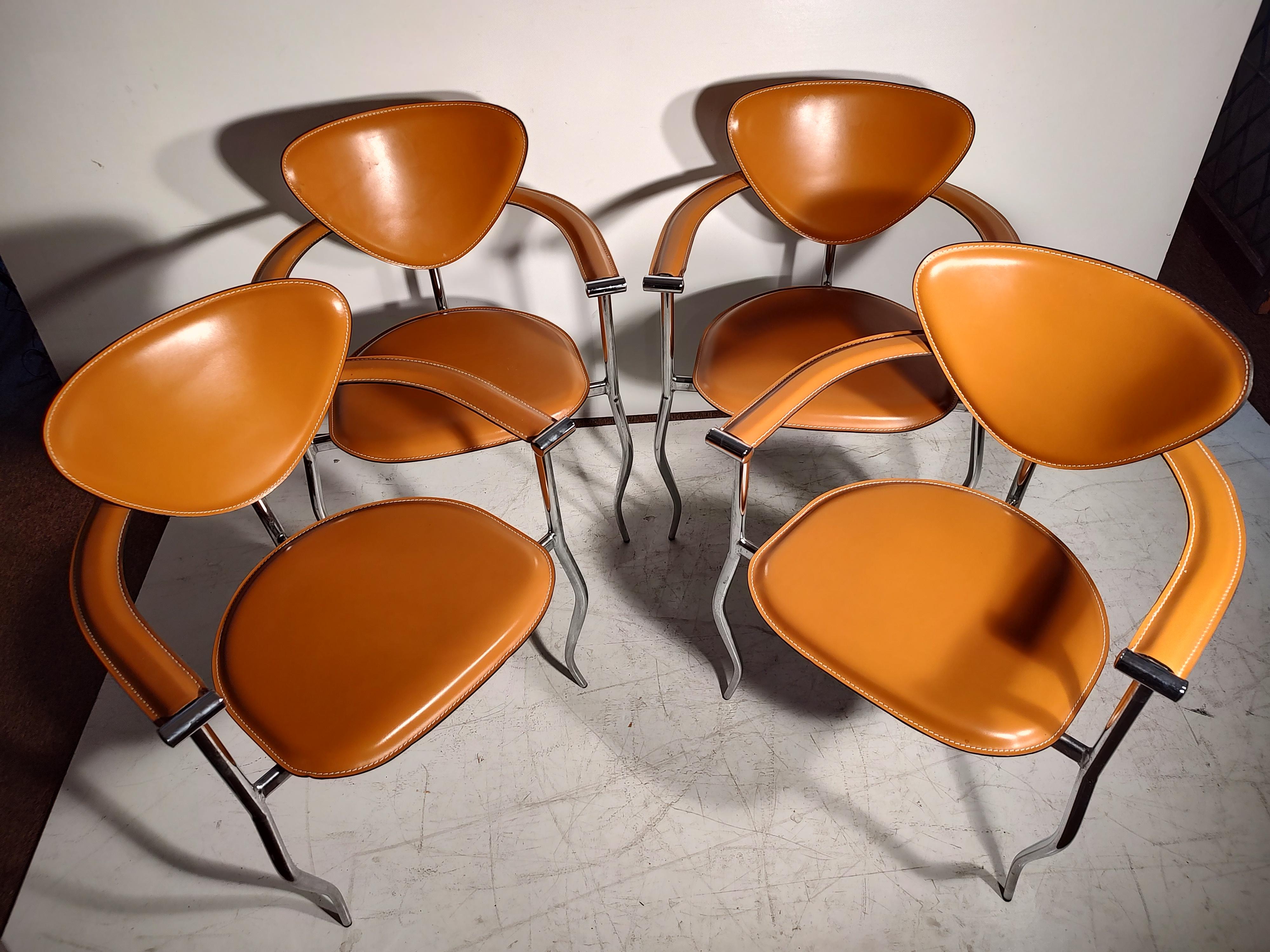 Mid Century Modern Set of 8 Arrben Marilyn Stiletto Leather Dining Chairs Italy 2