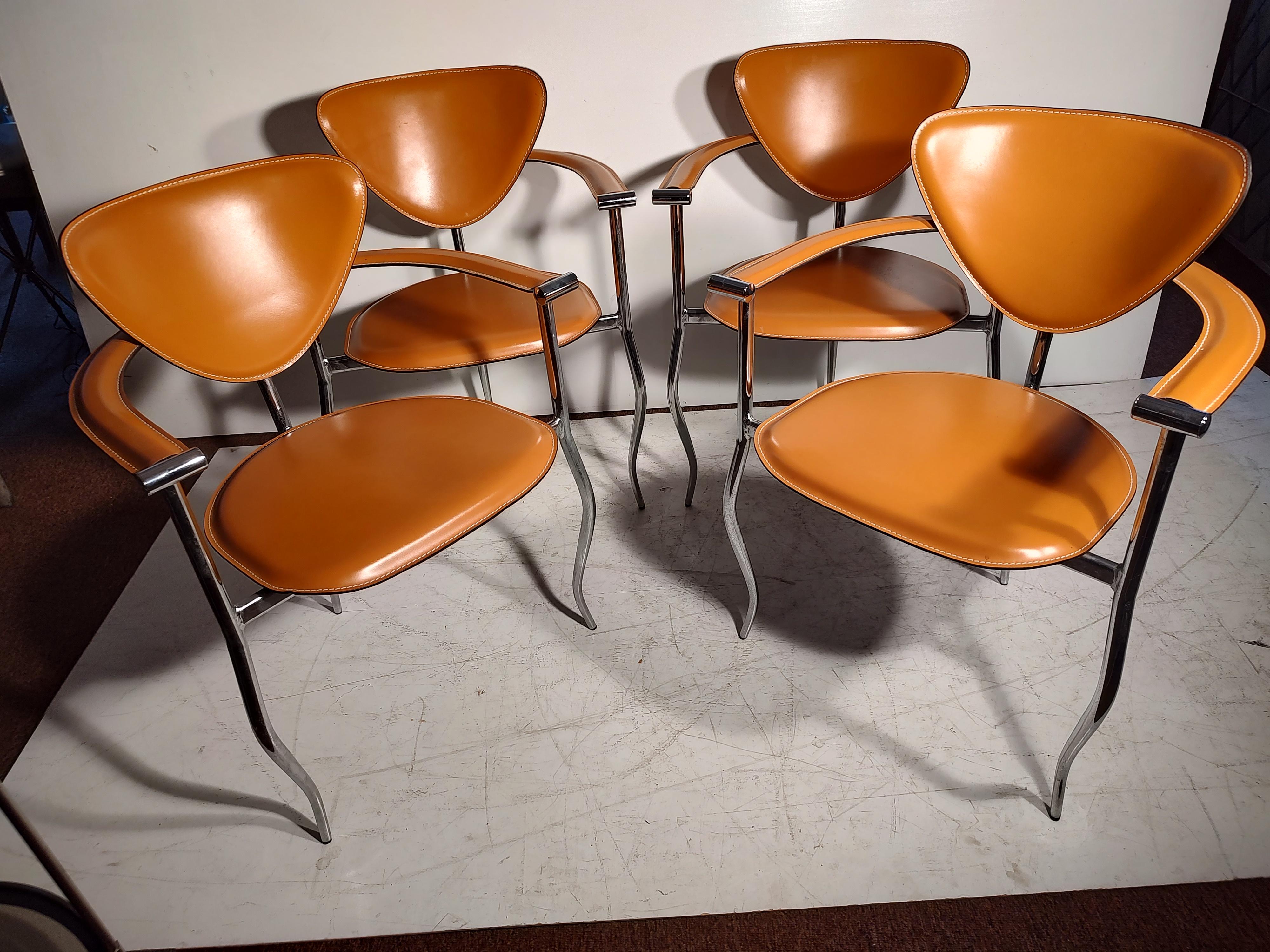 Mid Century Modern Set of 8 Arrben Marilyn Stiletto Leather Dining Chairs Italy 3