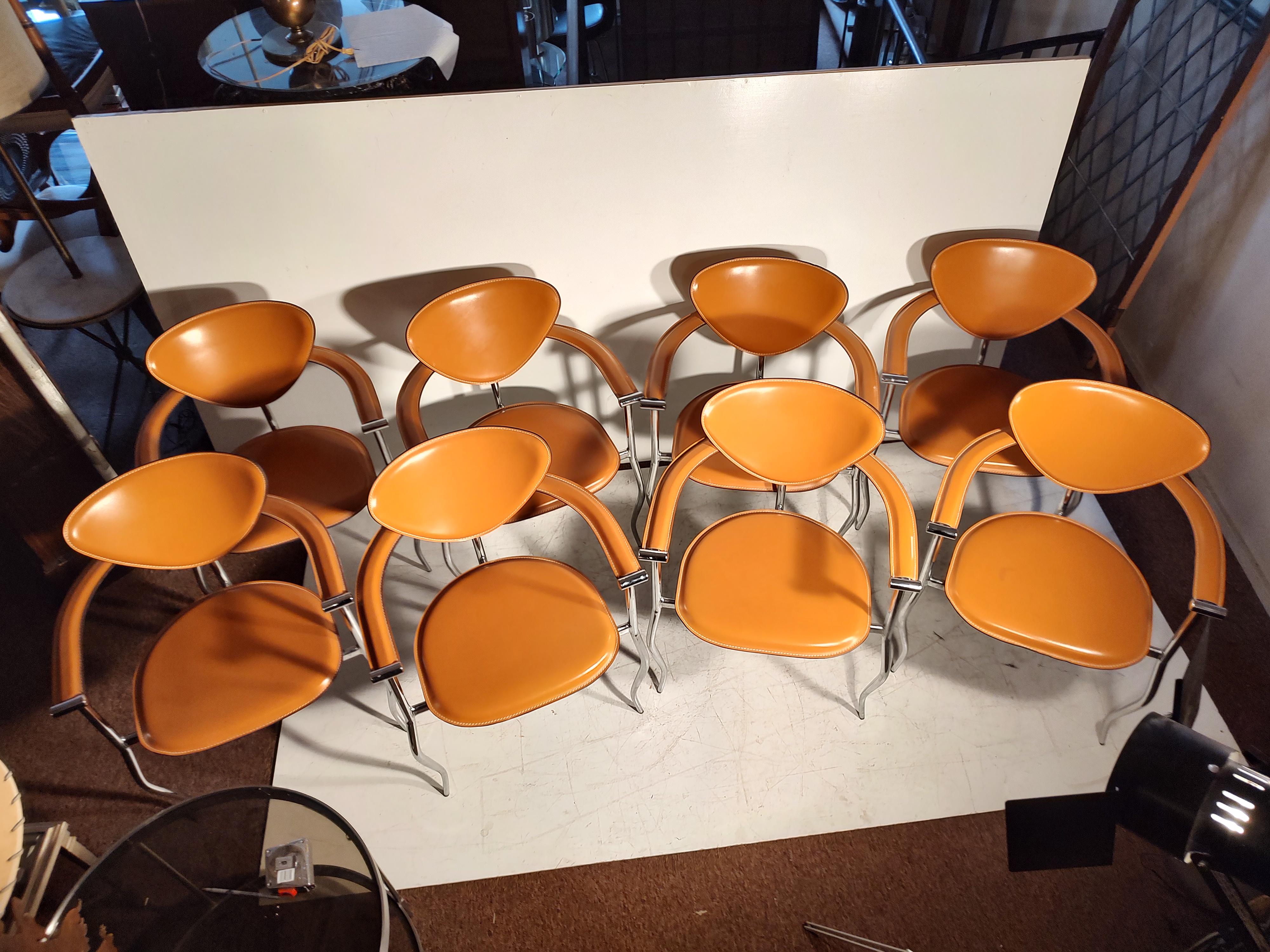Mid Century Modern Set of 8 Arrben Marilyn Stiletto Leather Dining Chairs Italy 4