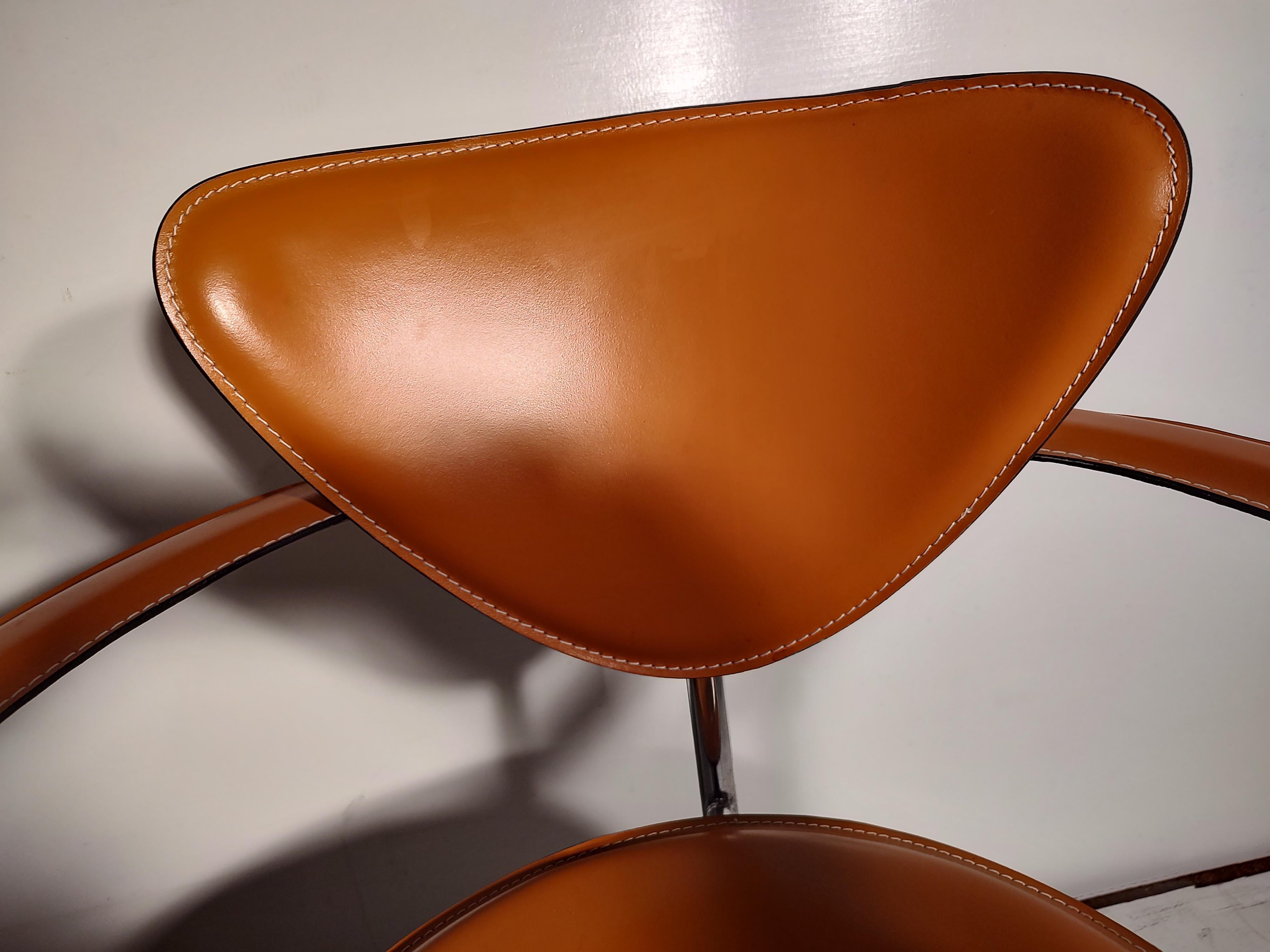 Italian Mid Century Modern Set of 8 Arrben Marilyn Stiletto Leather Dining Chairs Italy