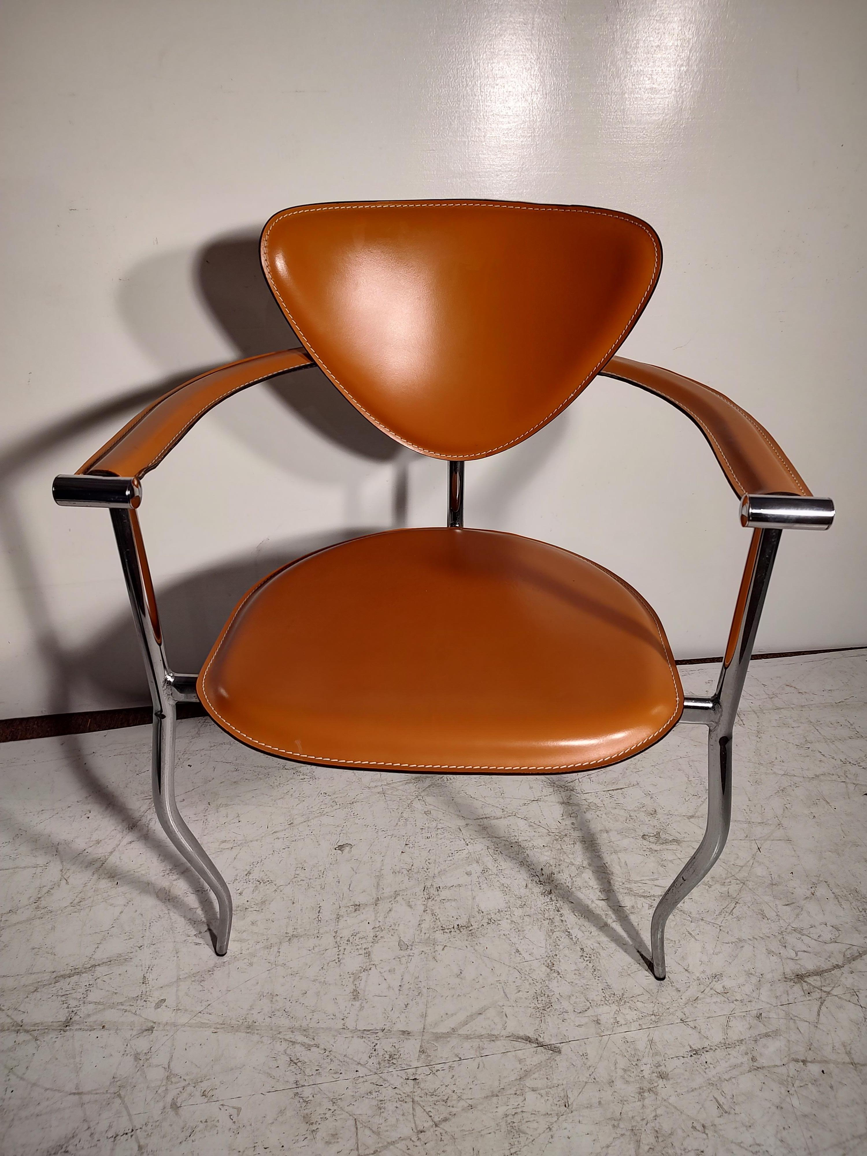 Mid Century Modern Set of 8 Arrben Marilyn Stiletto Leather Dining Chairs Italy In Good Condition In Port Jervis, NY